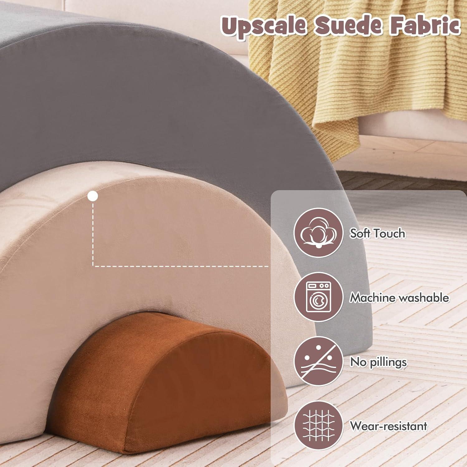 OLAKIDS Climbing Toys for Toddlers, 3pc Foam Climbing Blocks Rainbow Shaped Indoor Play Set, Soft Equipment Modulars Rainbow Crawling Tunnel Playroom Couch for Children Playroom Baby