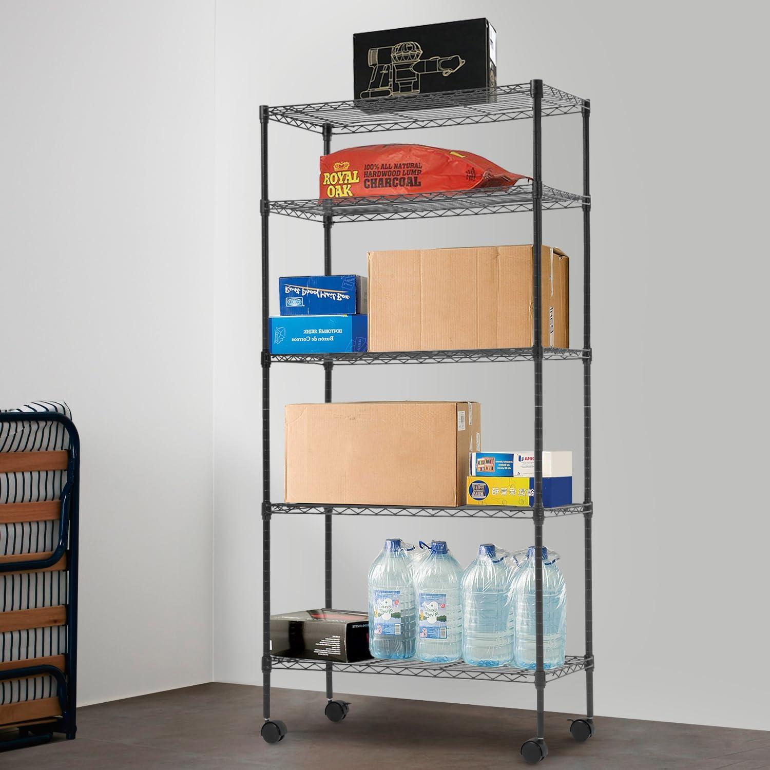 FDW 5 Tier Wire Rack With Casters Unit Heavy Duty Storage Rack Metal Rack Garage Organizer Wire Rack