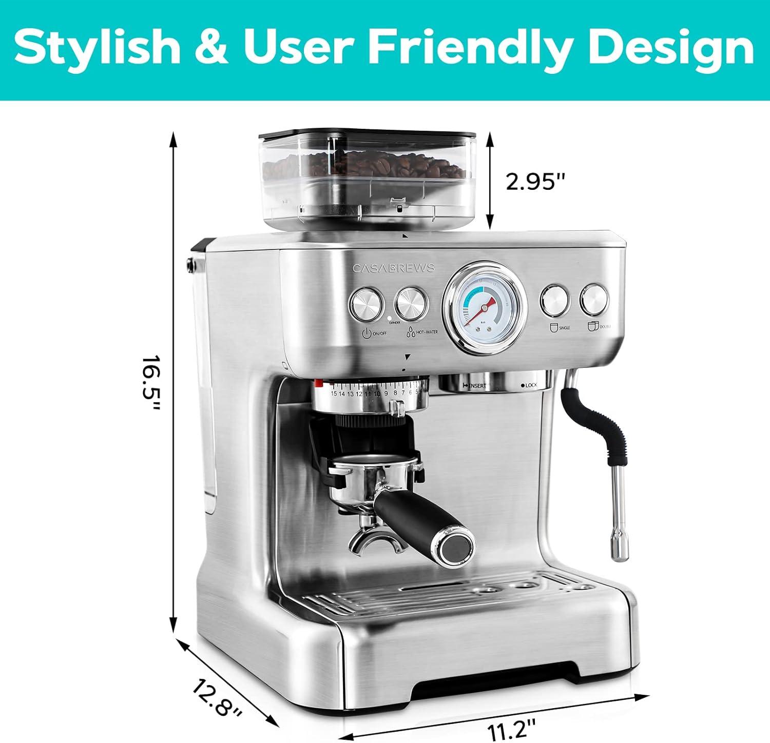 CASABREWS All-in-One Espresso Machine with Grinding Memory Function