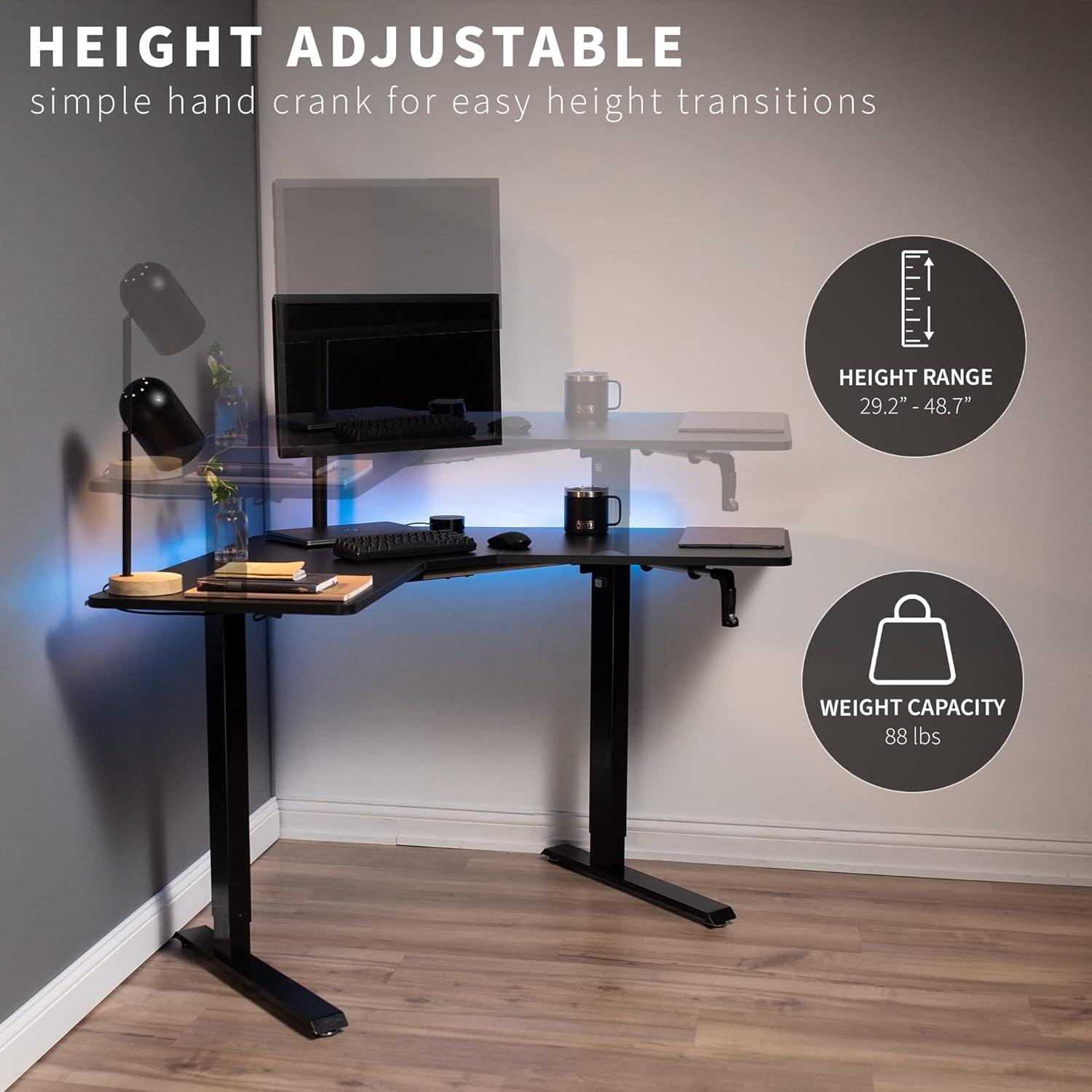 Black 47in x 47in Corner Manual Height Adjustable Desk