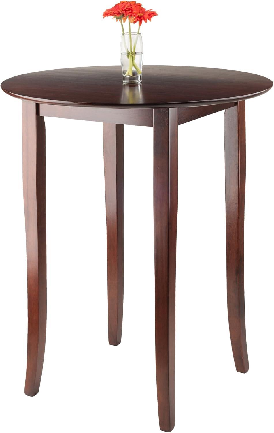 Fiona Round High/Pub Table Antique Walnut - Winsome: Solid Wood, 4-Seat, Breakfast Nook