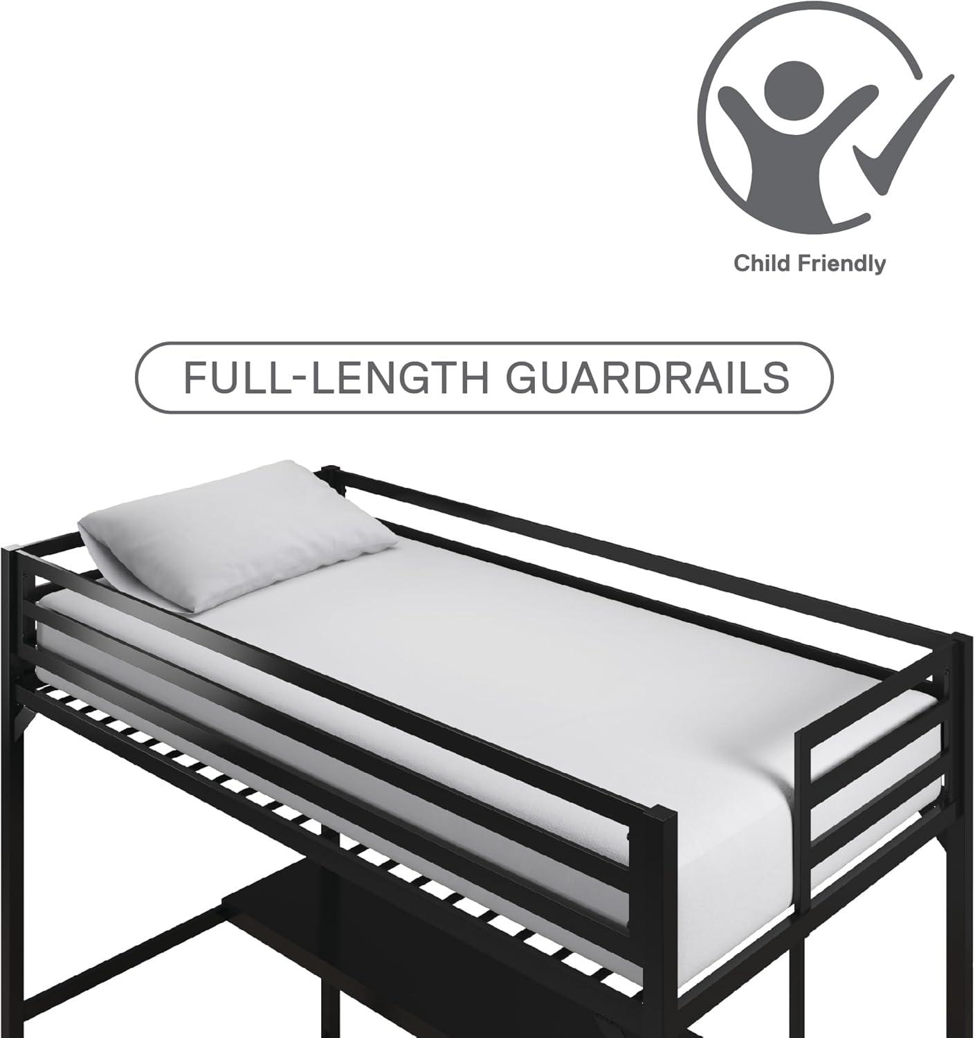 DHP Miles Metal Twin Loft Bed with Desk, White