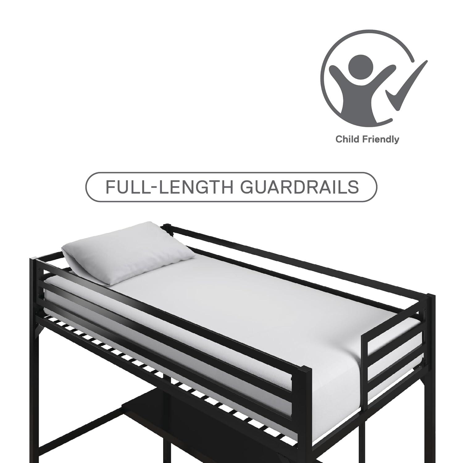 DHP Miles Metal Twin Loft Bed with Desk, White
