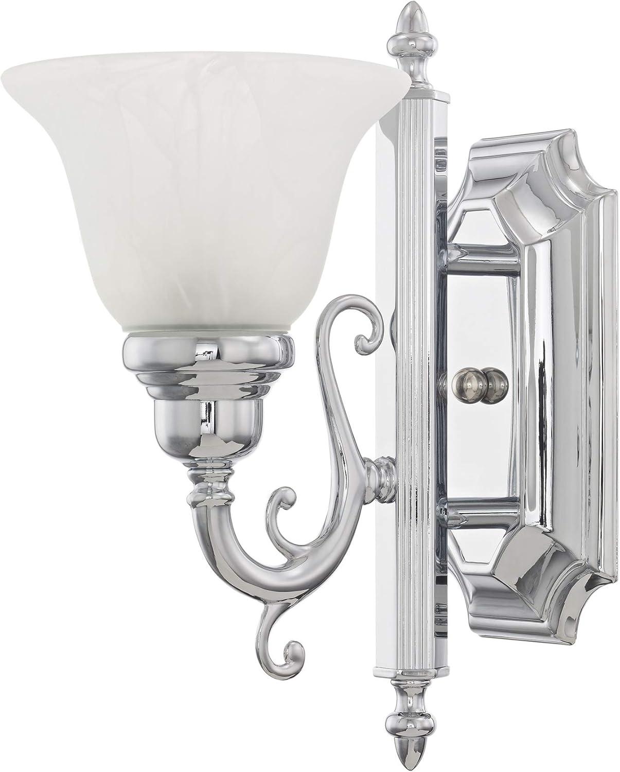 French Regency Polished Chrome 1-Light Bath Vanity with White Alabaster Glass