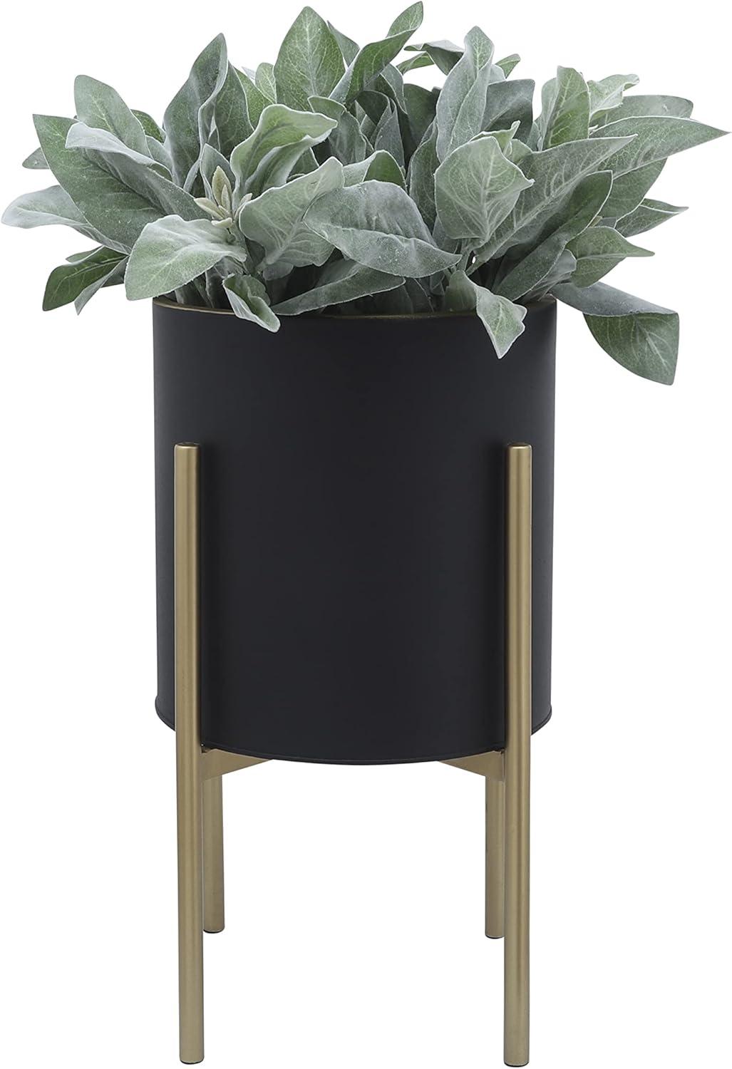 S/2 PLANTER ON METAL STAND, BLACK/GLD