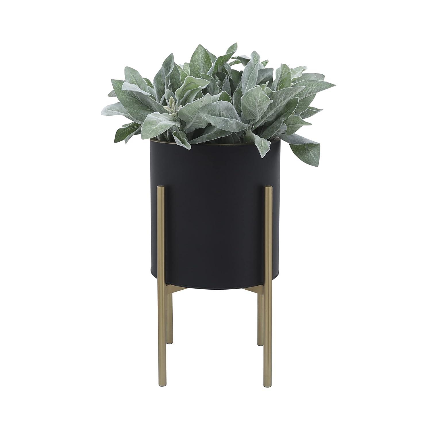 Sagebrook Home Set Of 2 Honeycomb Planter On Metal Stand, Black/Gold, Round, Iron, Contemporary, 23"H, Hexagon