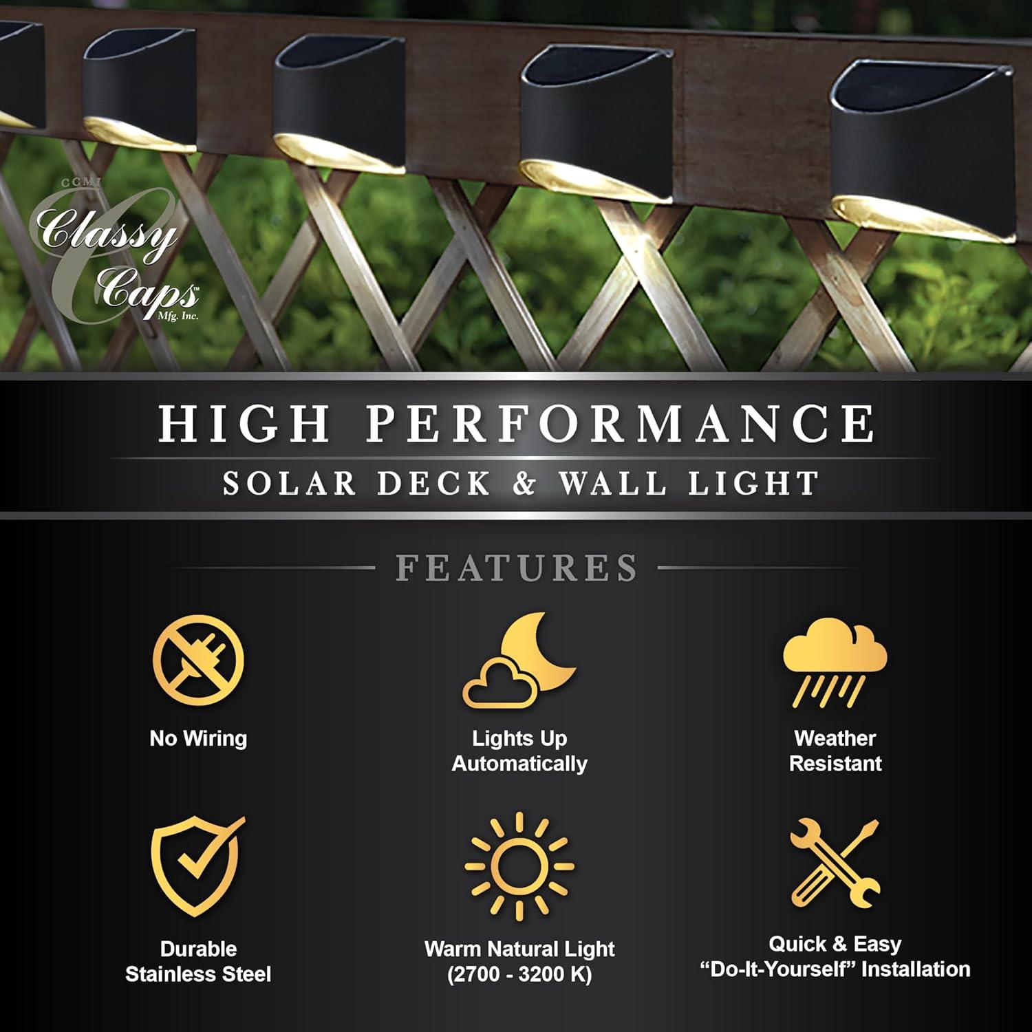 Classy Caps Stainless Steel Solar Powered Integrated LED Metal Deck Light