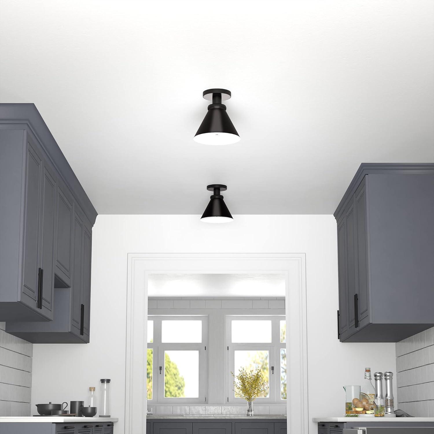 Evelyn&Zoe 8.5" Black Semi Flush Mount