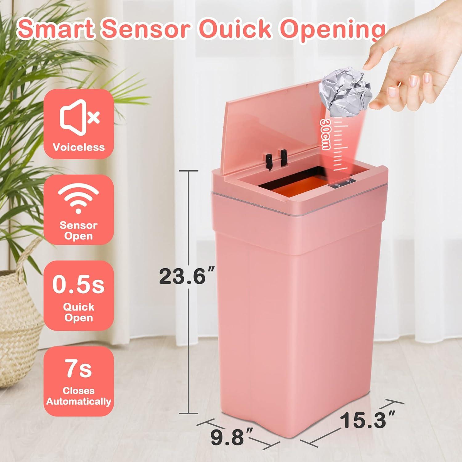 FDW Trash Can 13 Gallon 50 Liter Touchless Trash Bin with Lid Plastic Kitchen Waste Bin Quiet Operation &  Adjustable Sensitivity