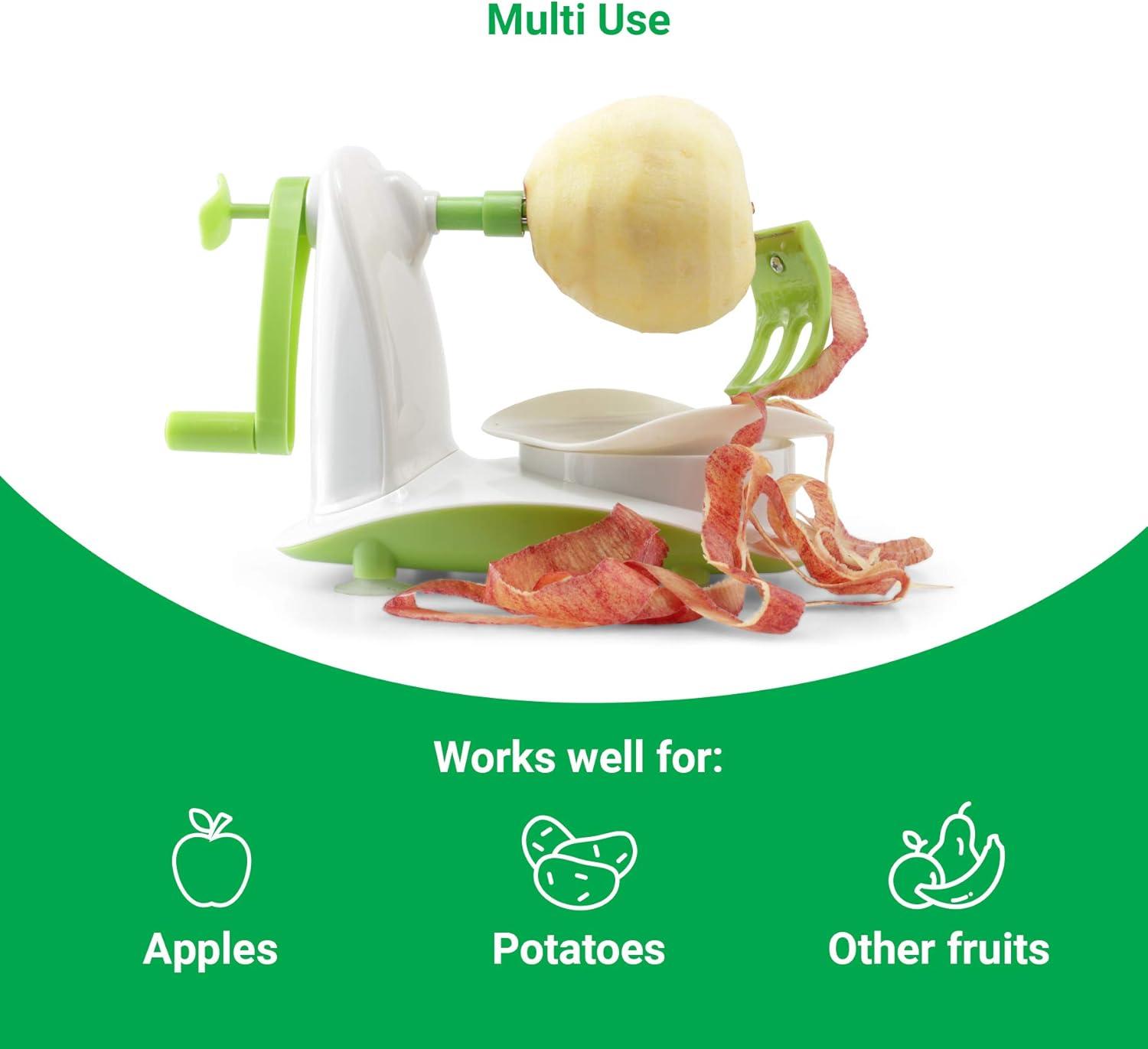 Perfect Peel Apple Peeler - Easy Clean Removable Slicer Commercial Grade Blade - Corer, White/Green