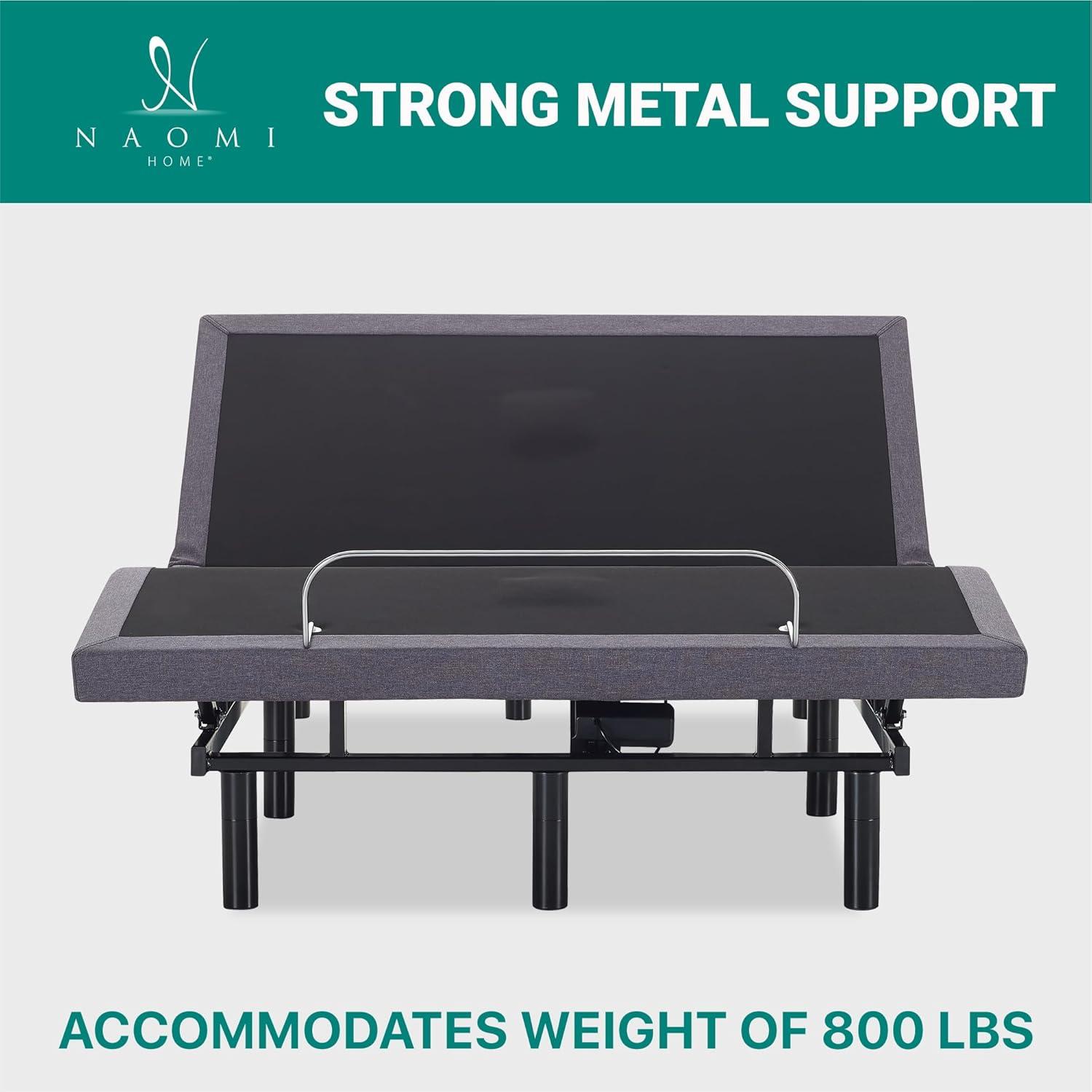 Naomi Home Split King Size Ergonomic Adjustable Bed Base with Basic Lumbar Support & Head Tilt, Back & Leg Massage, Wireless Remote, Assembly Needed - Split King, Gray