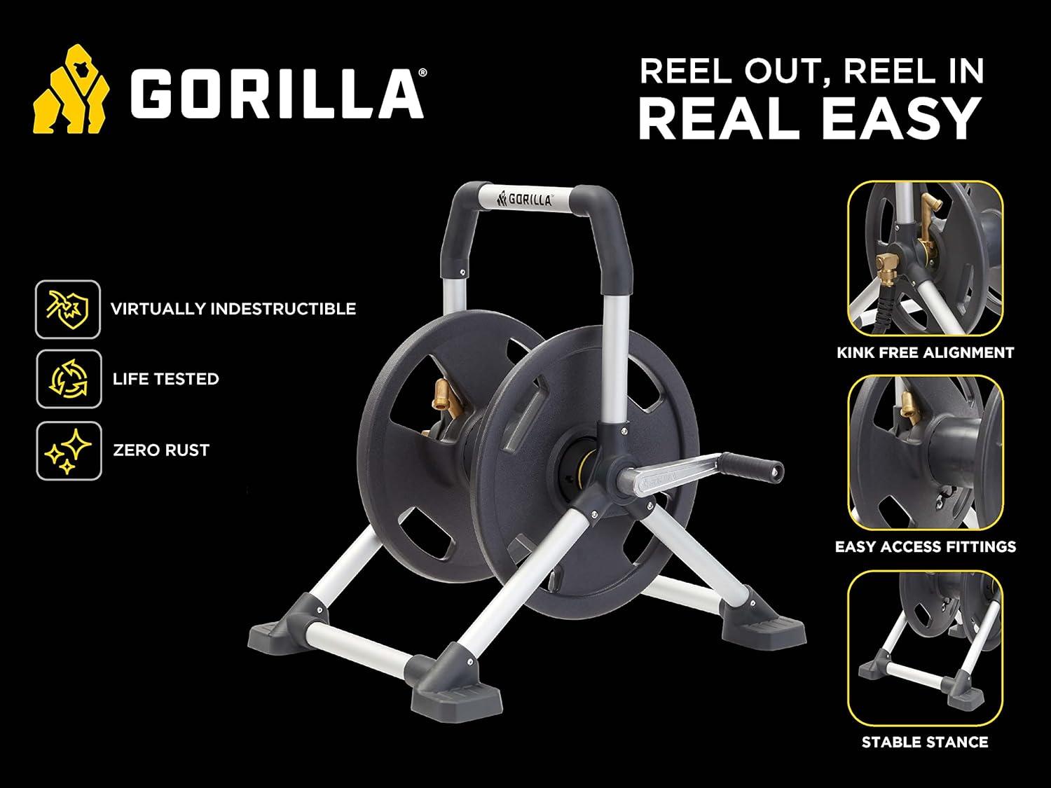 Gorilla Carts 150 ft. Black/Gray Retractable Free Standing Hose Reel Cart