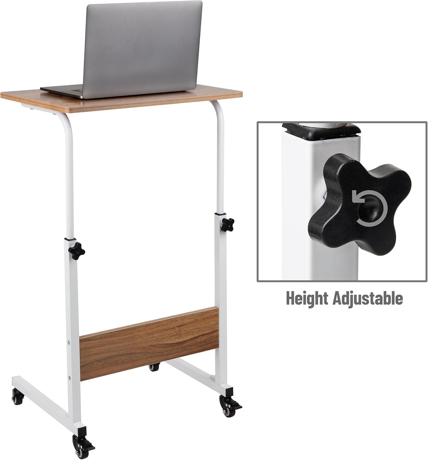 Adjustable Brown Particle Board Mobile Laptop Desk with Keyboard Tray