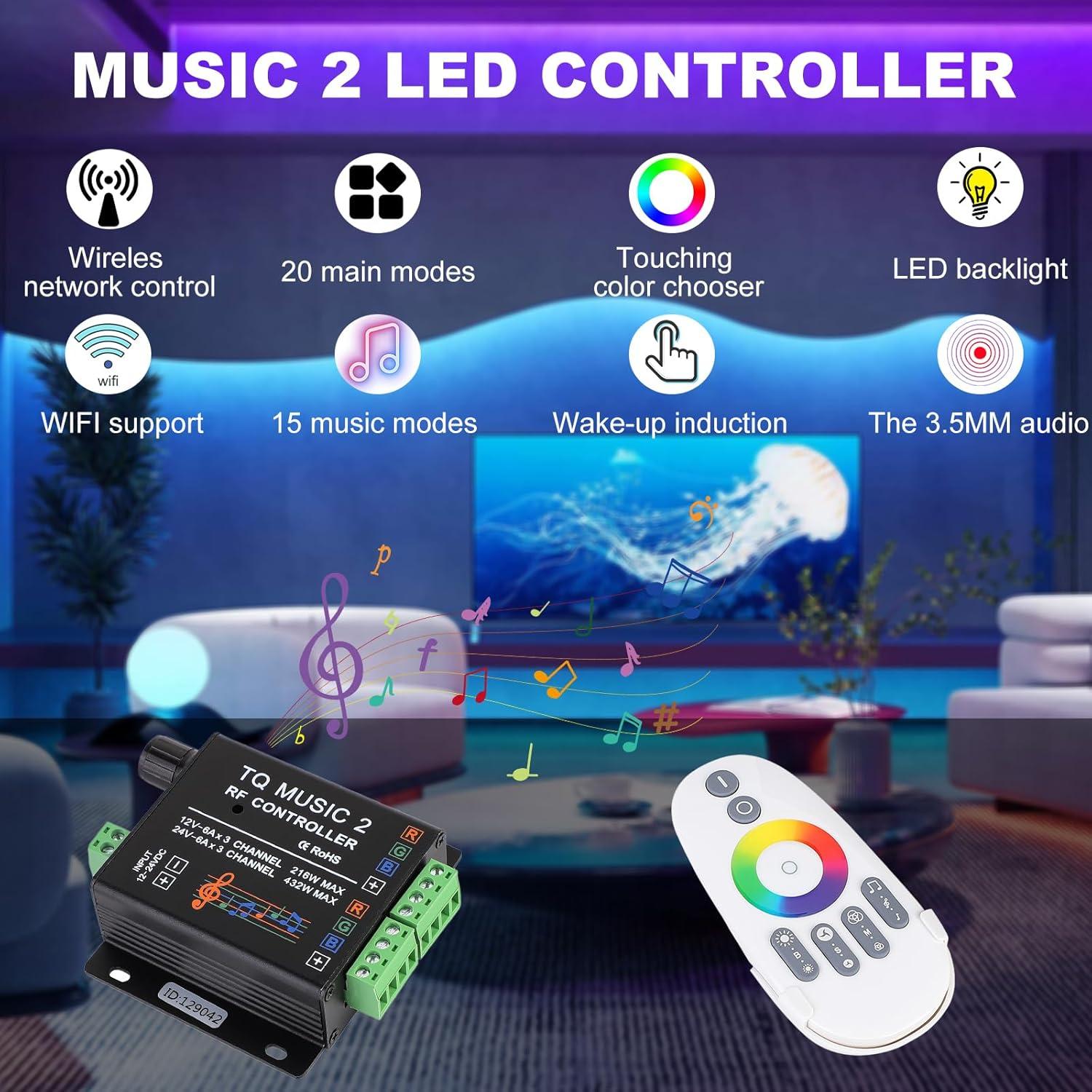 SUPERNIGHT LED RGB Music Touch Controller RF Sensitivety Backlight RF Remote Touching Color 3.5MM Audio 15 Music Modes LED Light Strip Controller