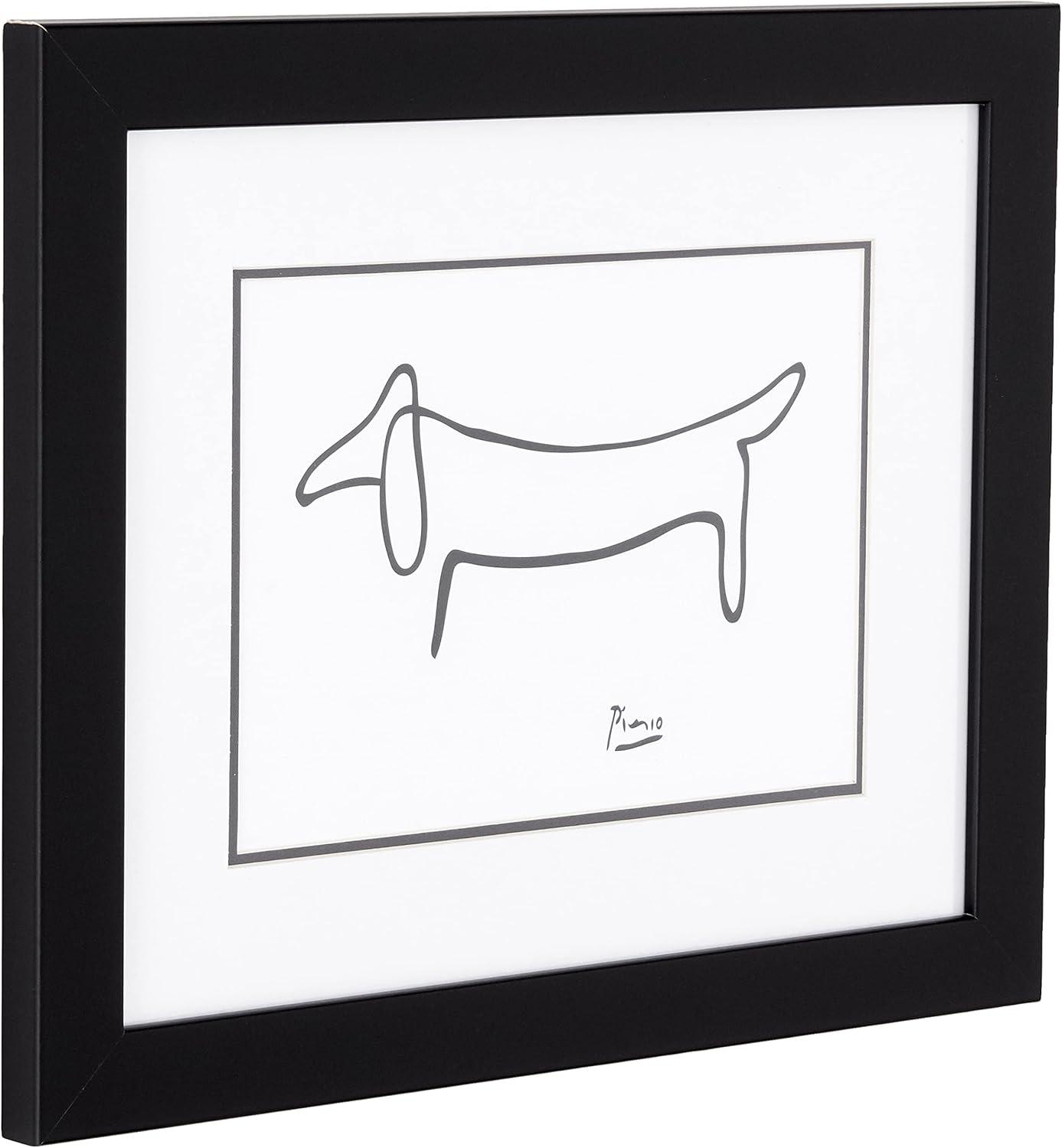 Framed Black and White Dog Drawing by Pablo Picasso