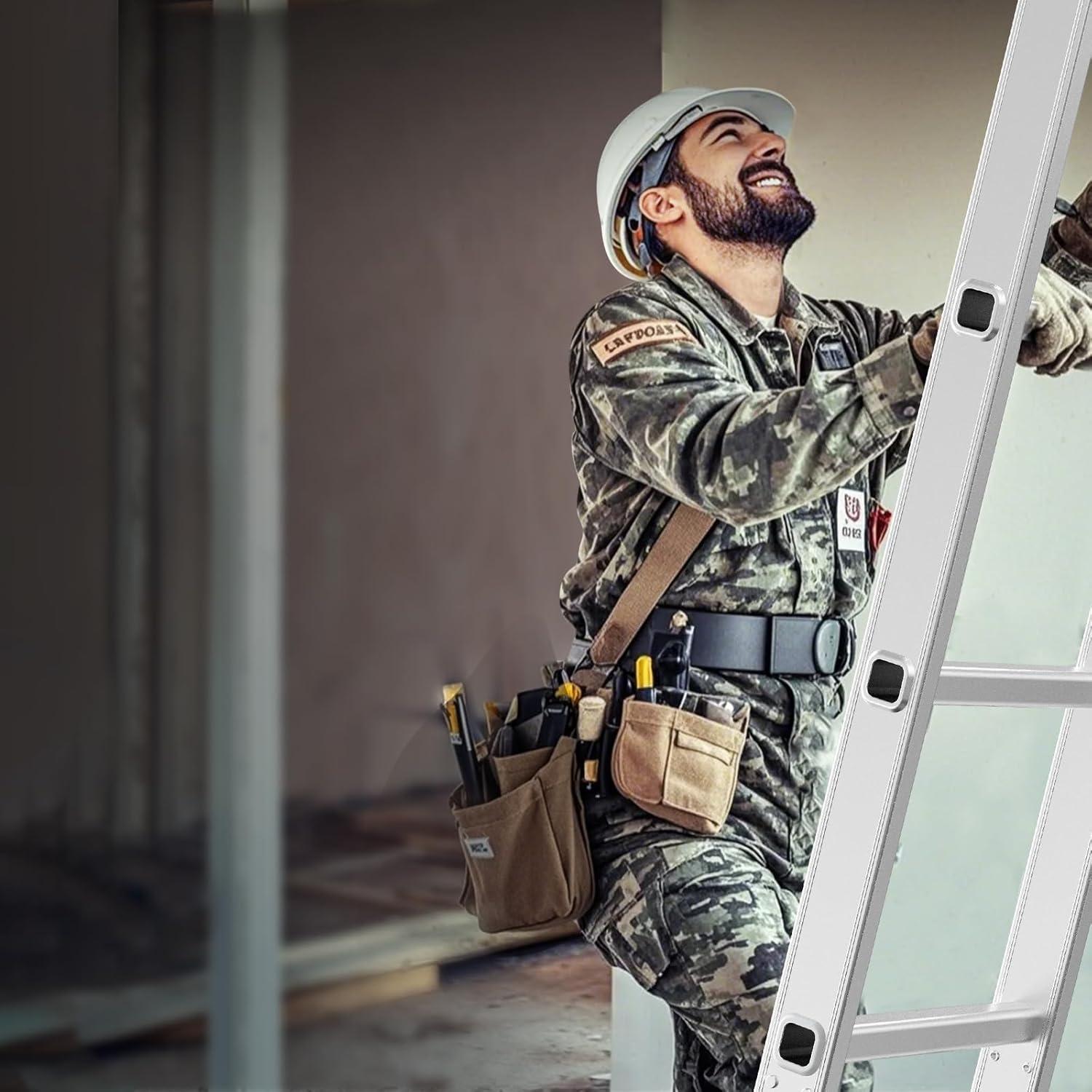 VEVOR Multi-Purpose Folding Ladder, 7-in-1 Tall Extension Step Ladder, A Frame 4 Step Telescoping Ladder, 15.5ft Reach Height Heavy Duty Adjustable Ladder, 330 lbs Capacity for Home Outdoor