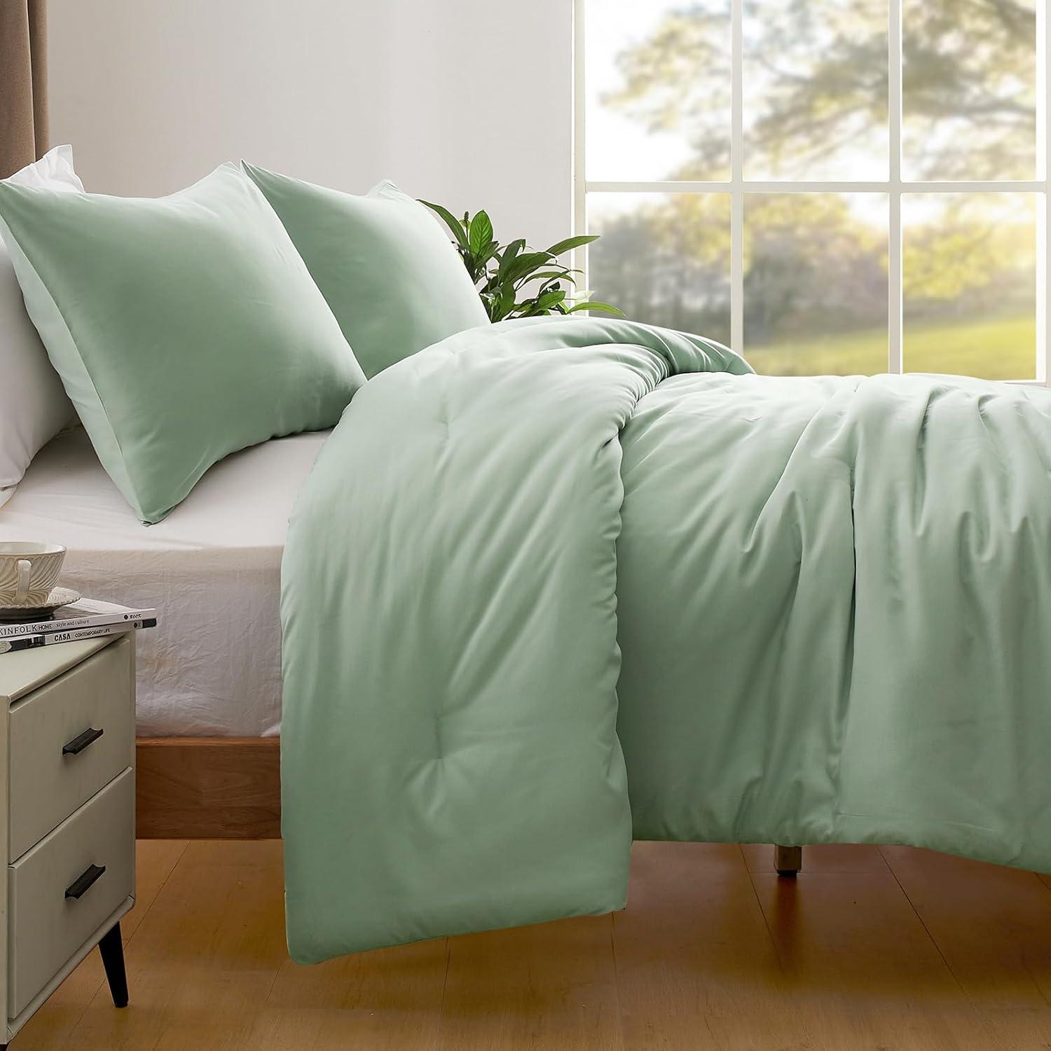 Sage Green Queen Microfiber Down Alternative Comforter Set