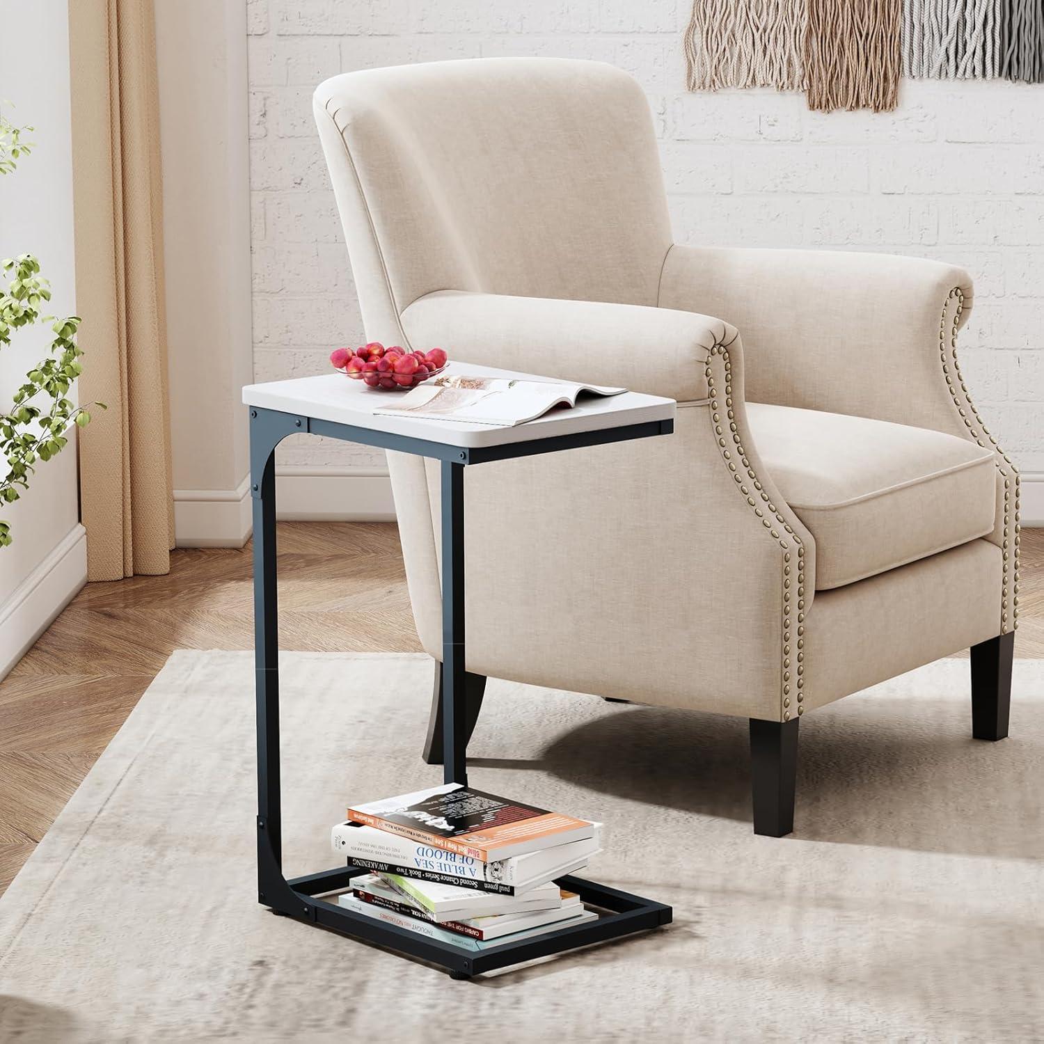 C Table Side Table Set of 2 Living Room Sets C Shaped Couch Tray End Tables Modern, Black and White