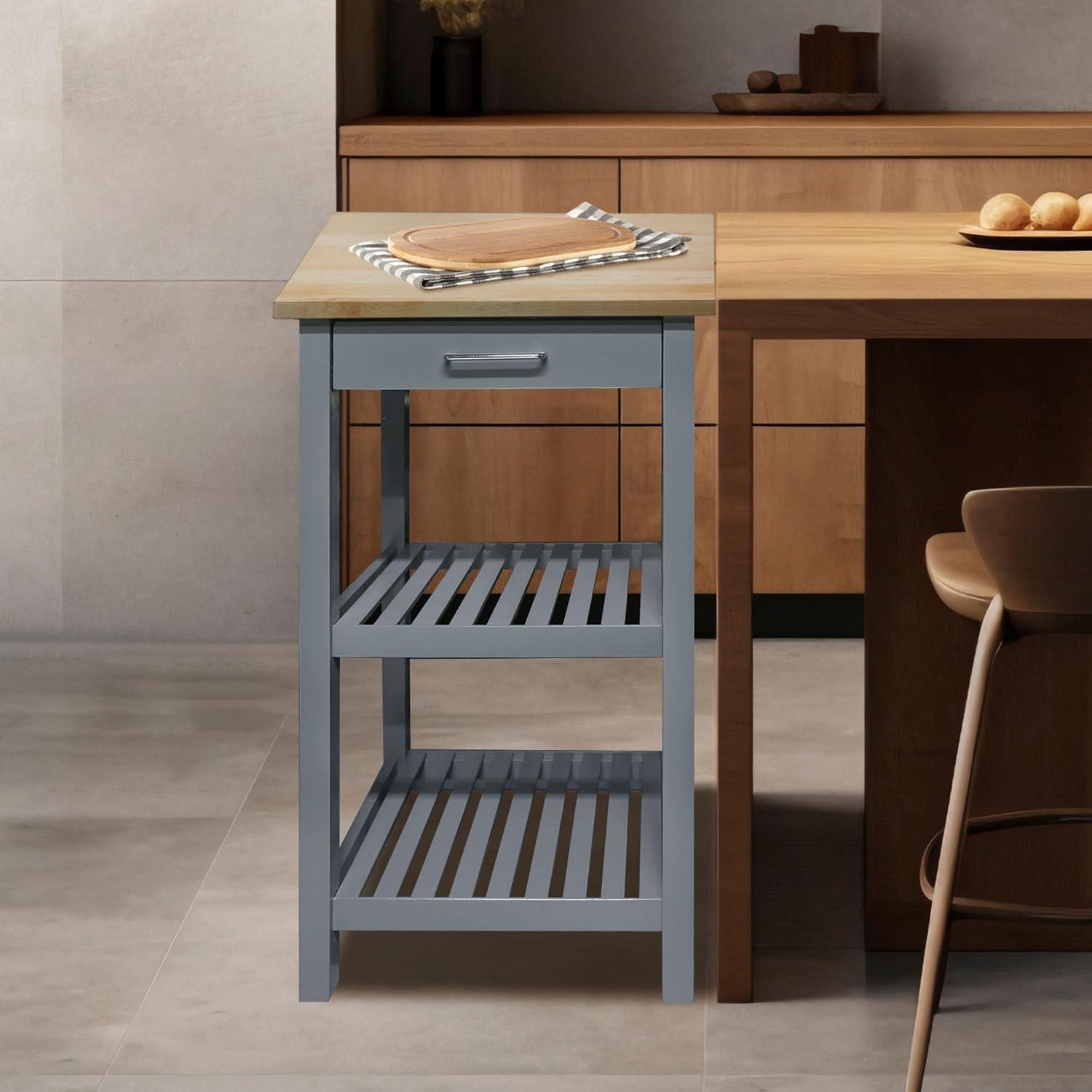 Sunrise Kitchen Island with Solid Wood Top - Slate Gray
