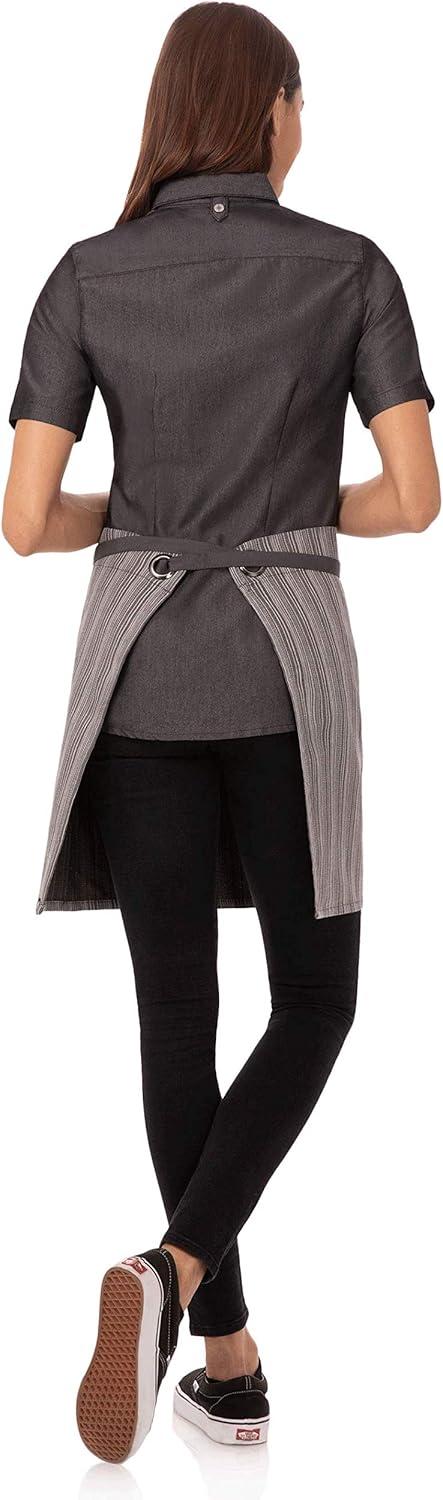 Charcoal Gray Striped Cotton Blend Half Bistro Apron