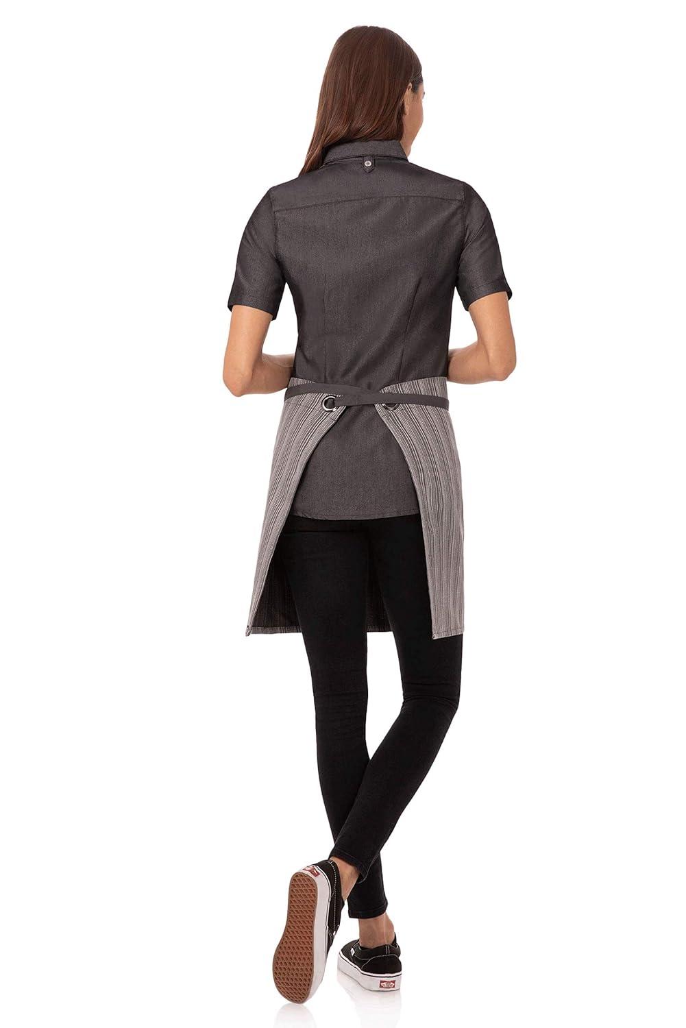 Charcoal Gray Striped Cotton Blend Half Bistro Apron