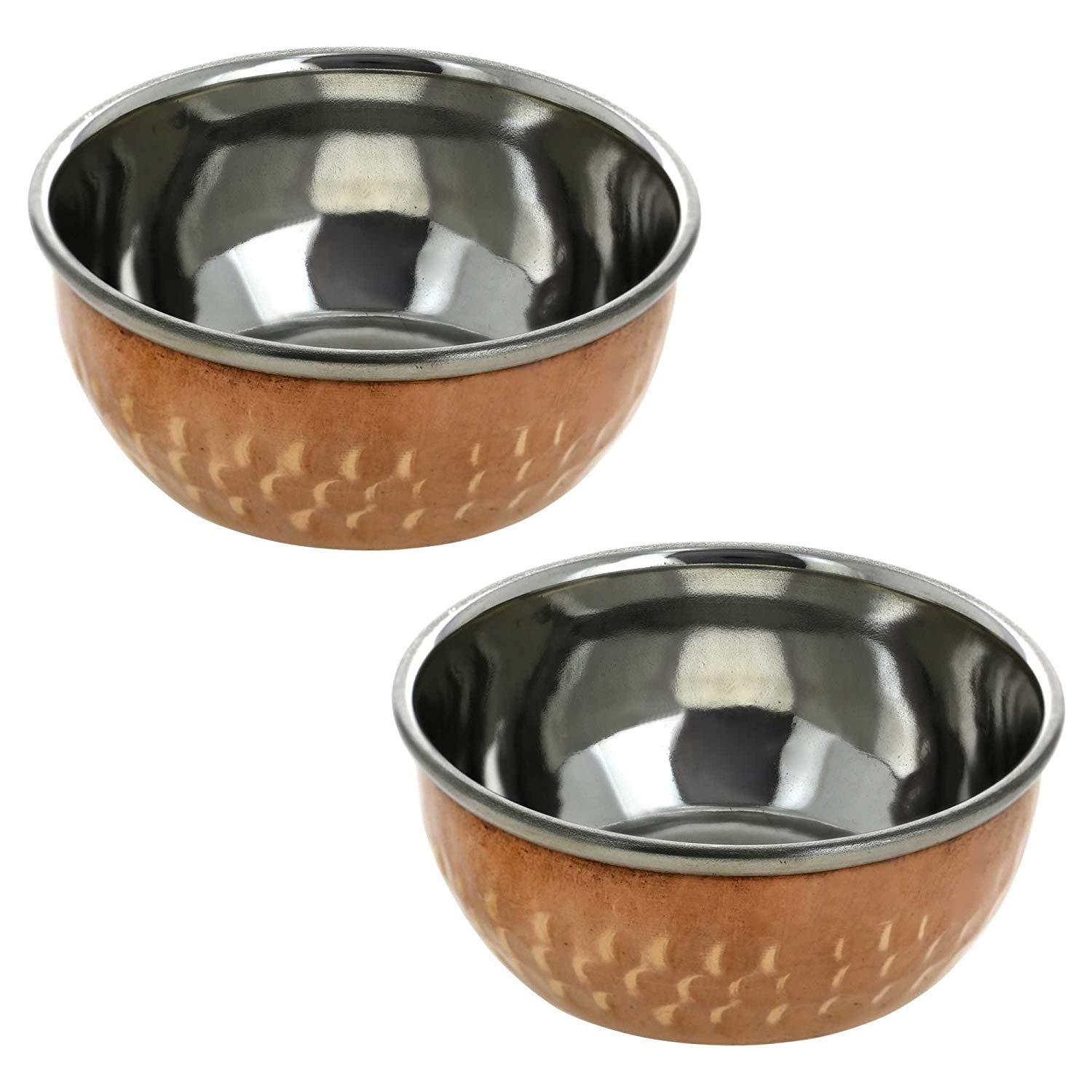 Rastogi Handicrafts Stainless steel-copper Hammered serving bowls for dining & serving (2)
