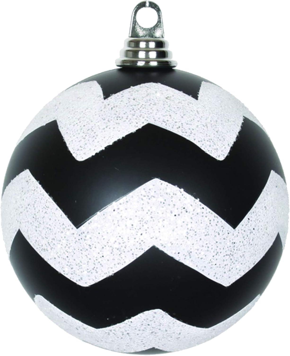 Vickerman 6" Black and White Matte Chevron Ball Christmas Ornament with Glitter Accents