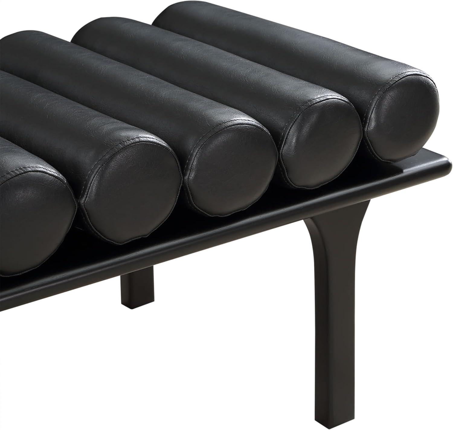 Landon Black Vegan Leather and Oak Art Deco Bench