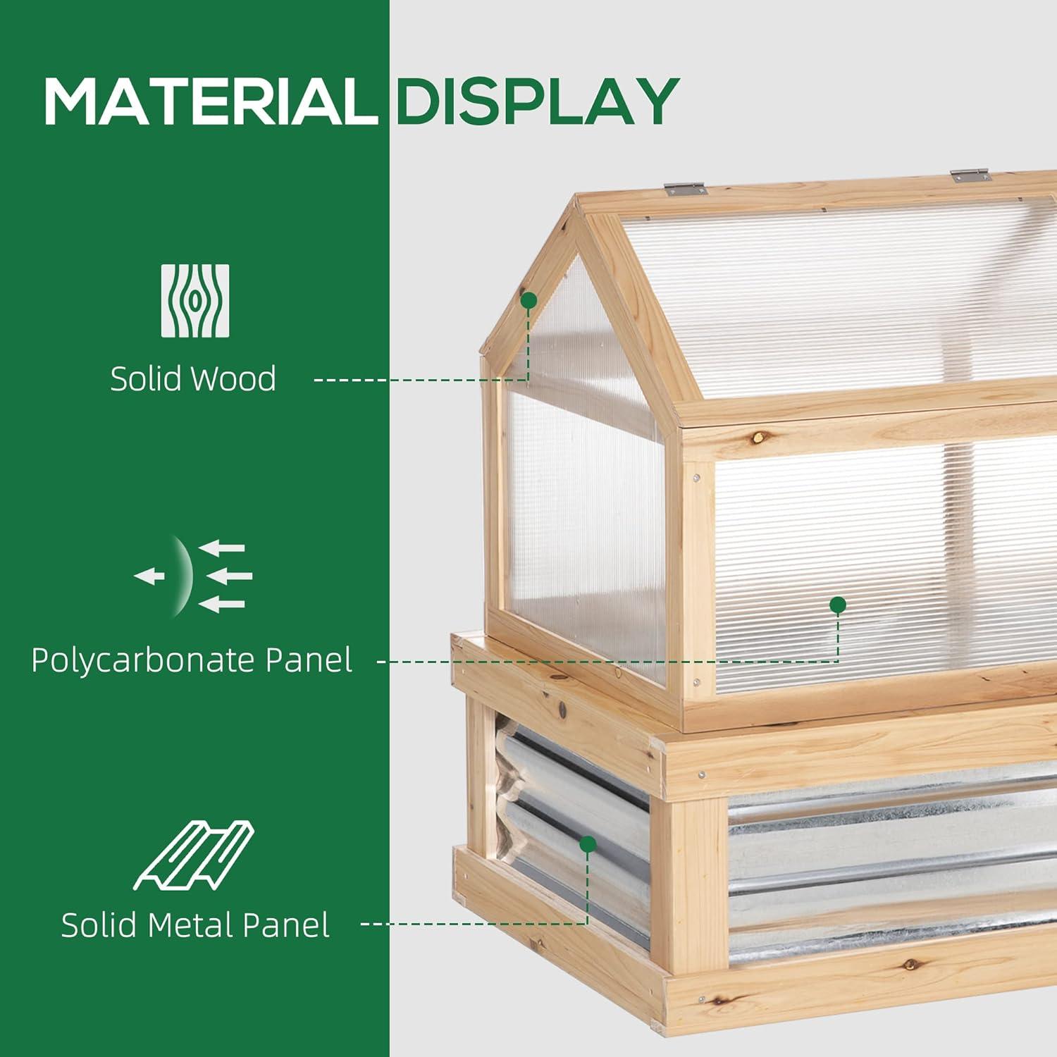 Natural Fir Wood and Polycarbonate Outdoor Raised Garden Bed with Sliding Door