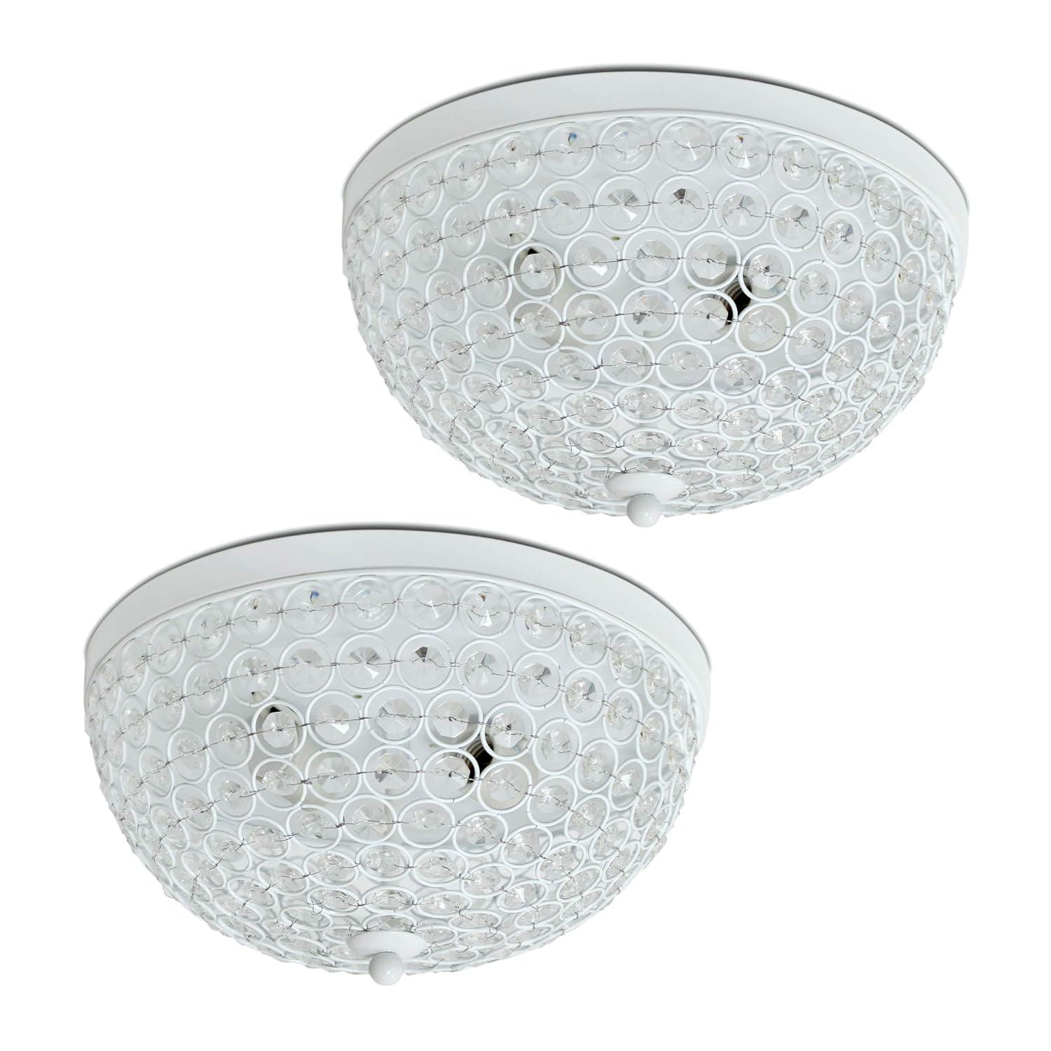 Elegant Designs Set of 2 13" Elipse Crystal Flush Mount Ceiling Lights White : Metal & Crystal, UL Listed, Modern Decor