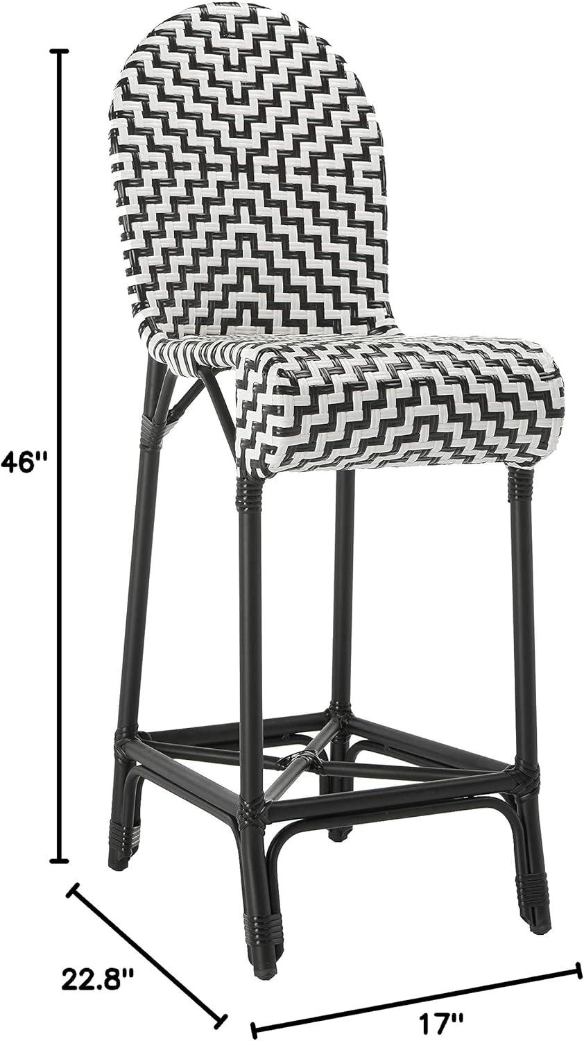 Tilden Black and White Rattan Indoor/Outdoor Bar Stool