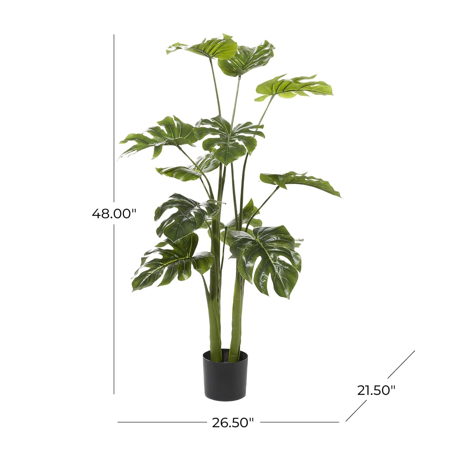 DecMode 73" Tall Artificial Ficus Tree in Realistic Leaves and Black Plastic Pot