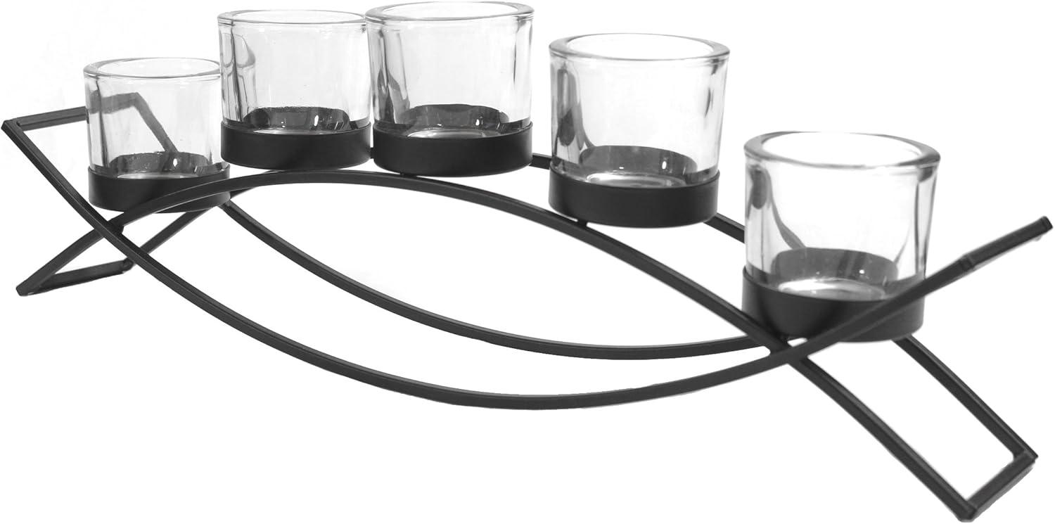 Seraphic Iron Arch Table Centerpiece Decorations Long Candle Holder for Weddings, Patio, Kitchen, Dining Room, and Coffee Tables, Black, Clear Chunky