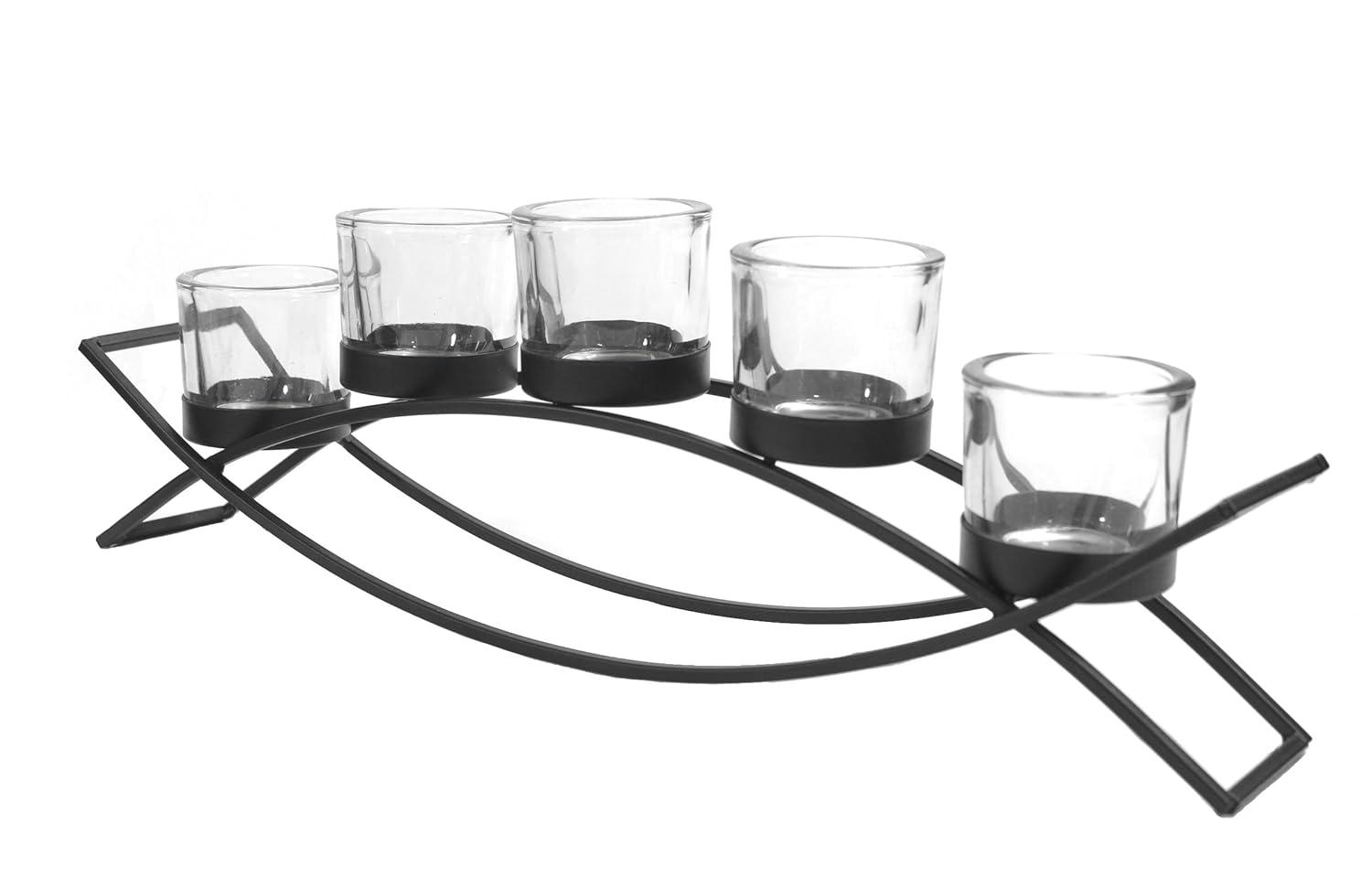 Seraphic Iron Arch Table Centerpiece Decorations Long Candle Holder for Weddings, Patio, Kitchen, Dining Room, and Coffee Tables, Black, Clear Chunky