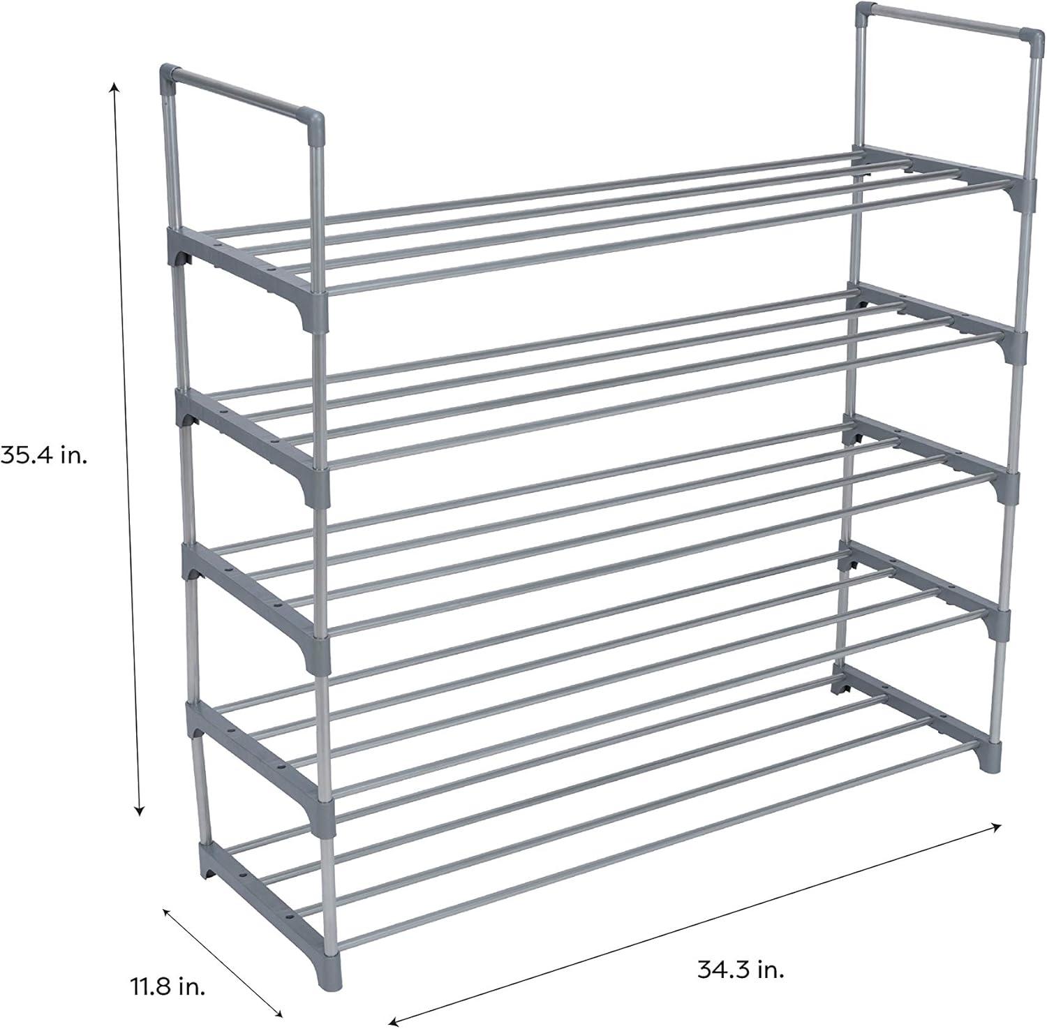 Simplify 5 Tier Stackable 20 Pair Shoe Rack, Grey