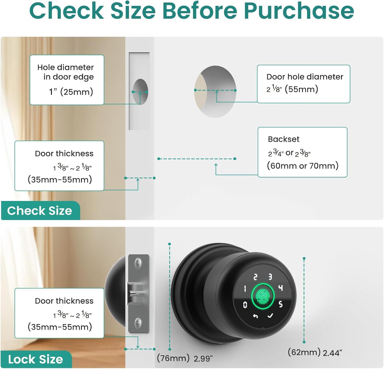 Black Round Smart Fingerprint Door Knob with Keypad