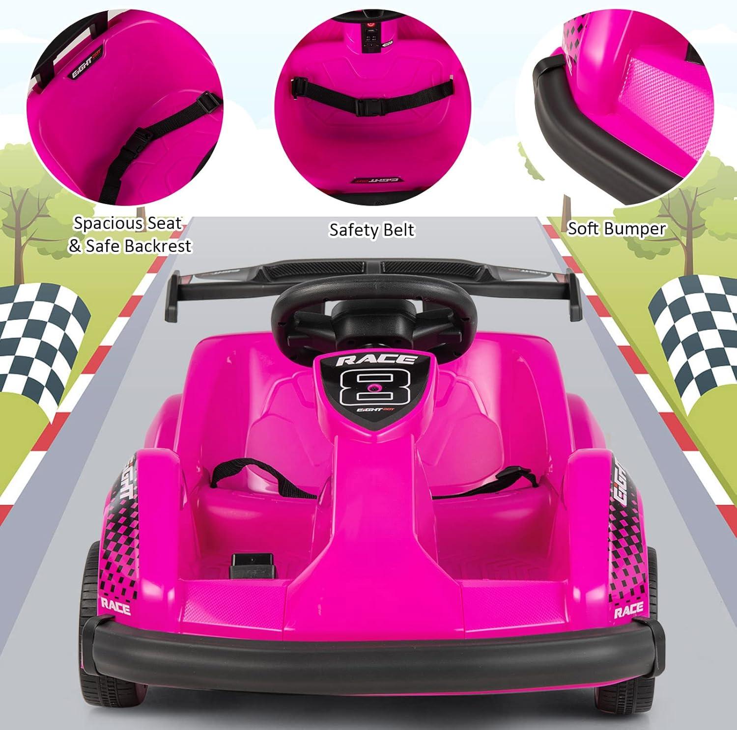 Costway 6V Electric Go Kart for Kids Electric Ride On Car w/ 2.4G Remote Control w/Soft Start Sound and Music Function Pink