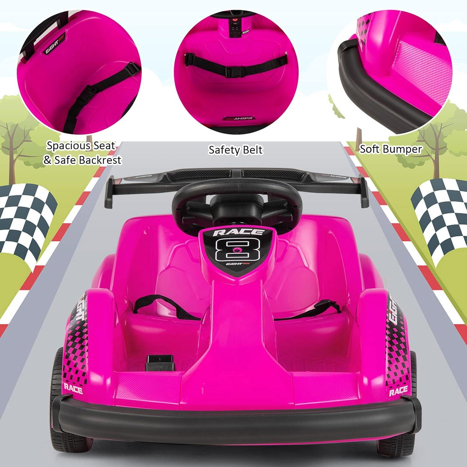 Costway 6V Electric Go Kart for Kids Electric Ride On Car w/ 2.4G Remote Control w/Soft Start Sound and Music Function Pink