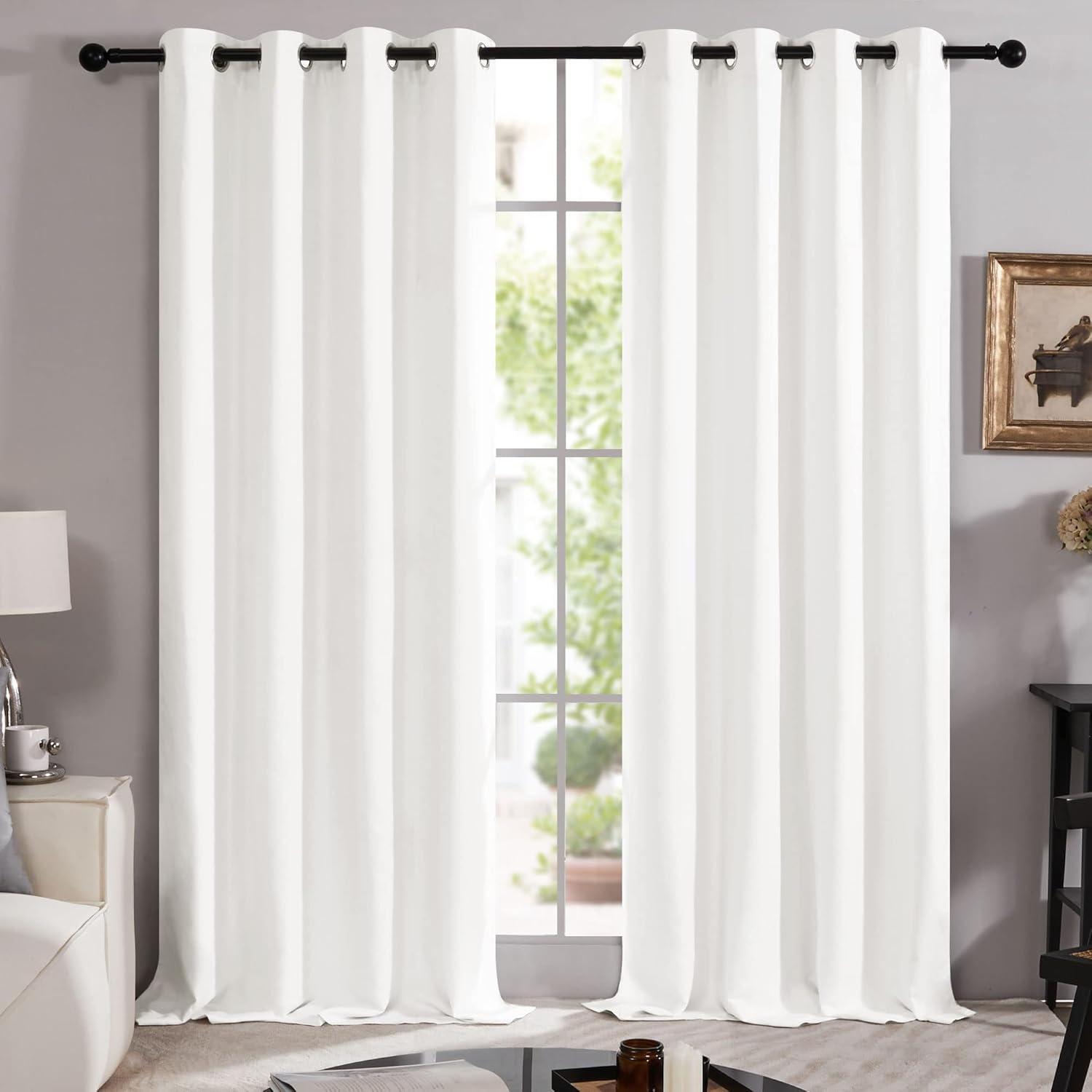 White Faux Silk Blackout Grommet Curtain Panel Pair