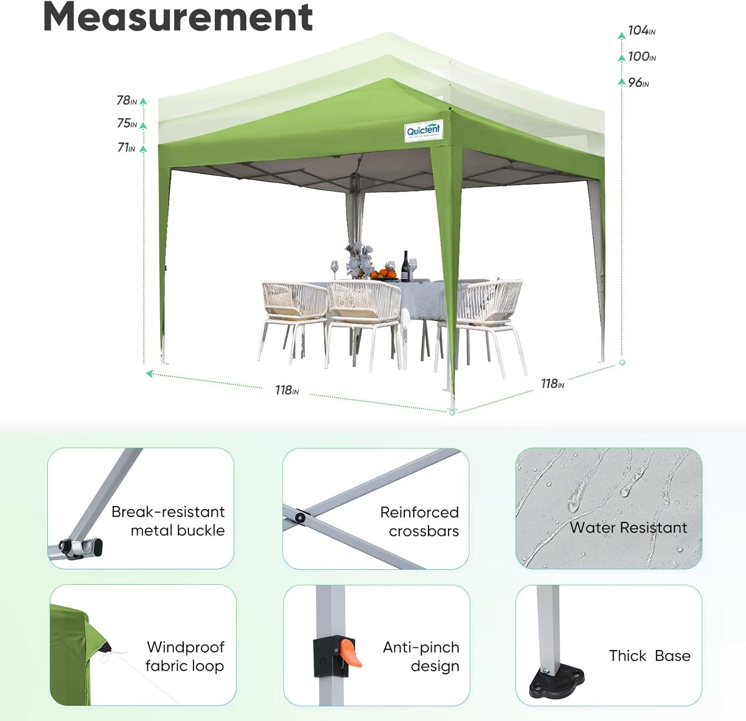 Quictent Privacy 10x10 EZ Pop up Canopy Tent Party Tent Gazebo with Sidewalls -Green