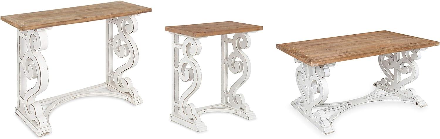 Rustic Brown and White Solid Wood Farmhouse Chic Side Table