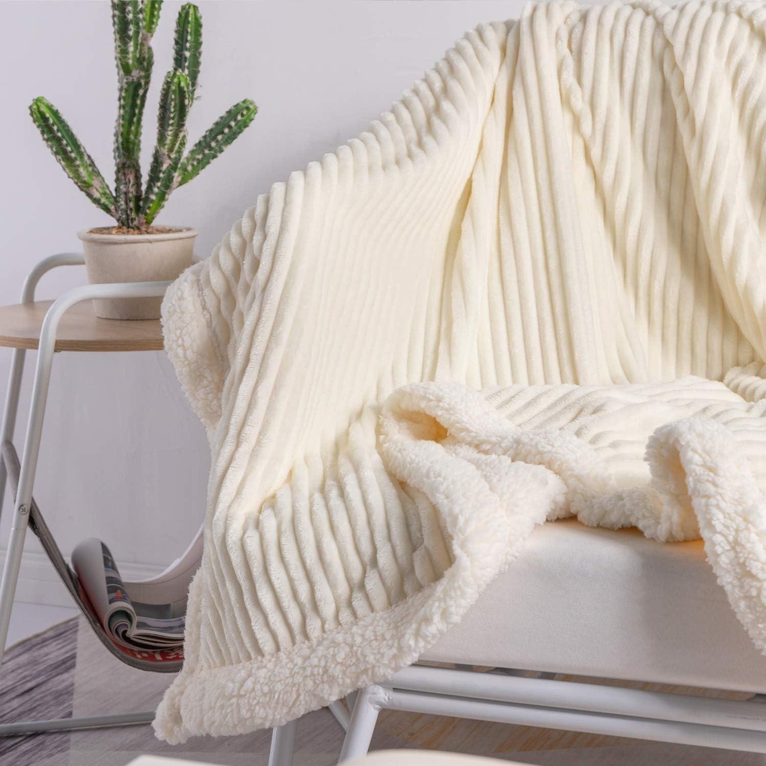 DISSA Sherpa Fleece Blanket Soft Grey and White Throw Blanket Cozy Plush Blankets for Couch Sofa Bed,51"x63"