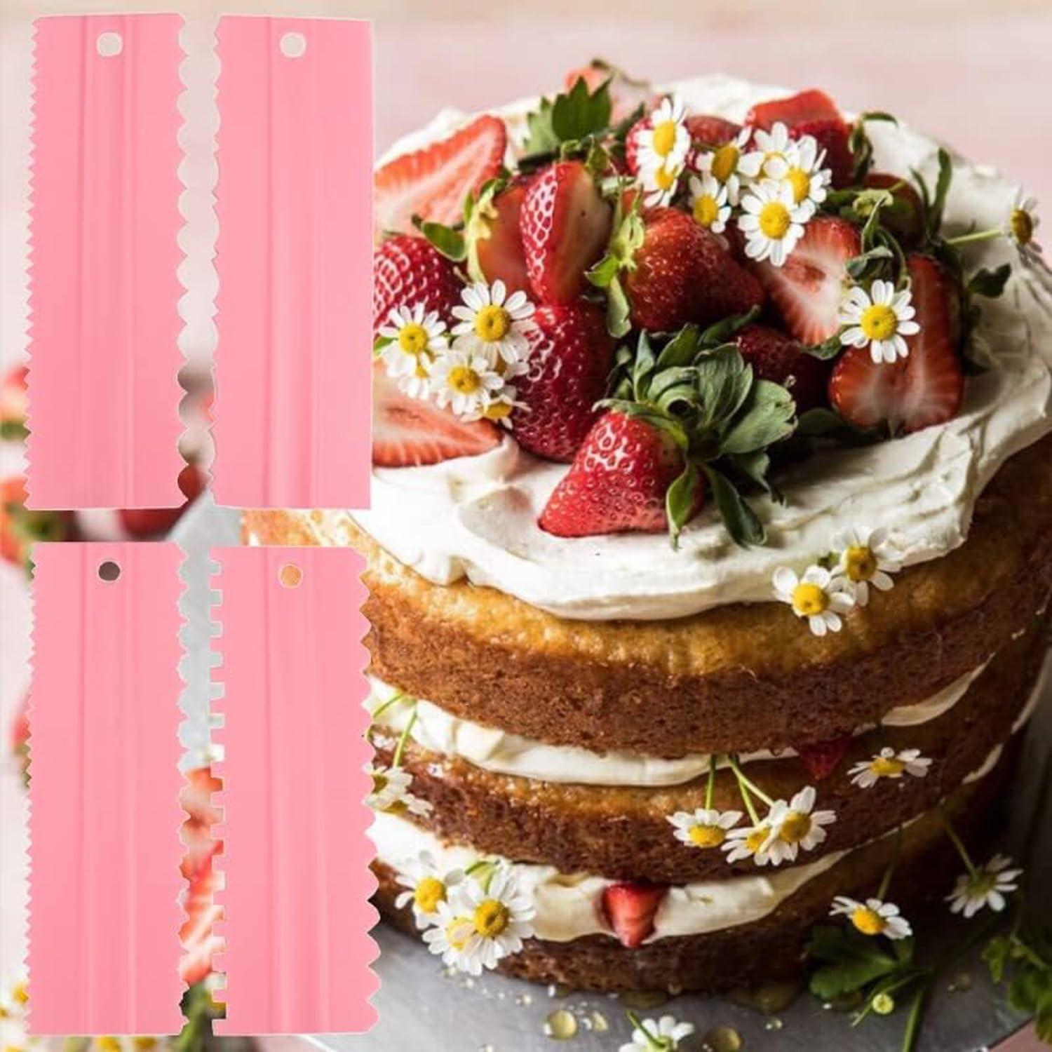 Pink Plastic Cake Decorating Scrapers Set with Multiple Textures