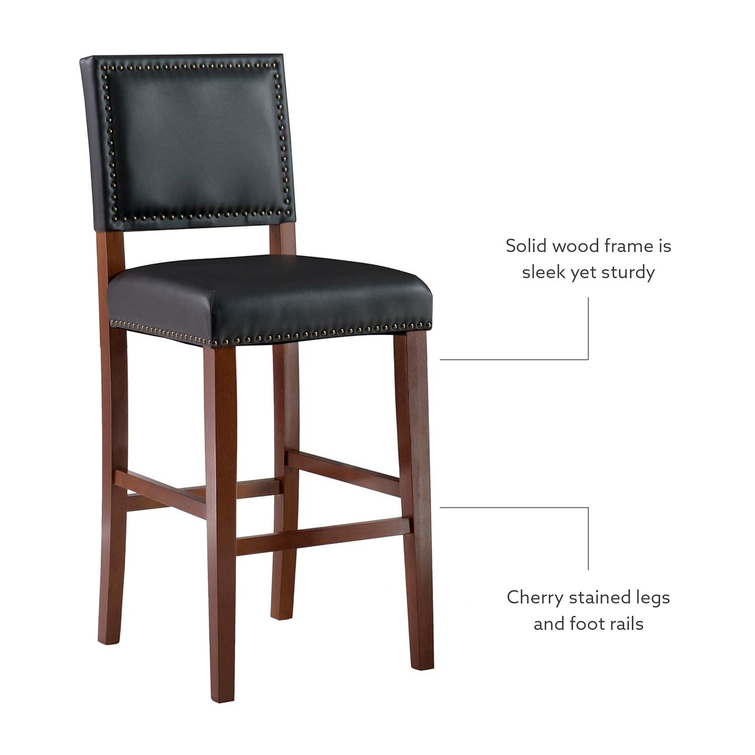 29" Brook Padded Back and Seat Faux Leather Barstool Hardwood/Black - Linon