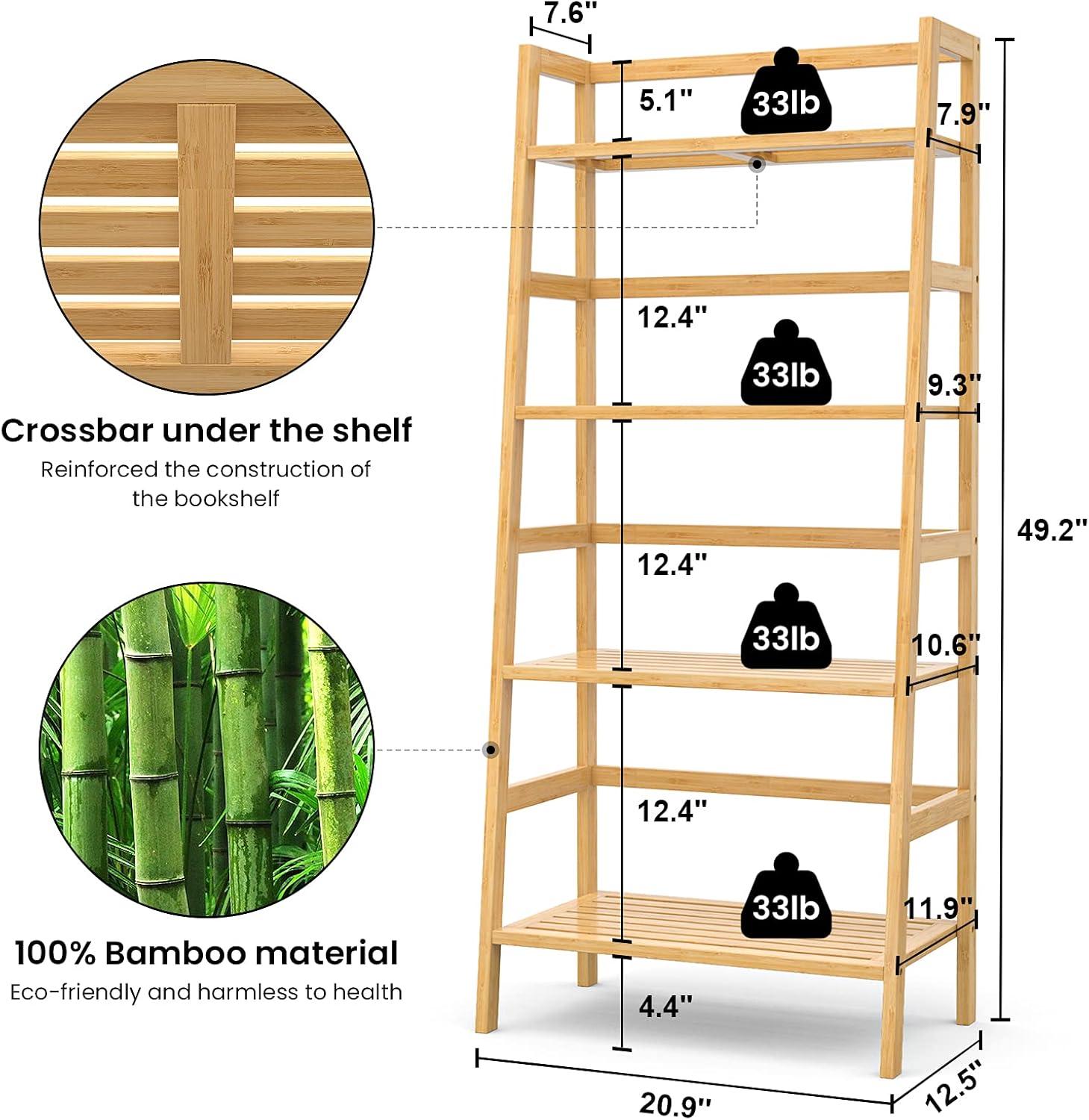 Natural Bamboo 4-Tier Ladder Shelf for Books and Plants