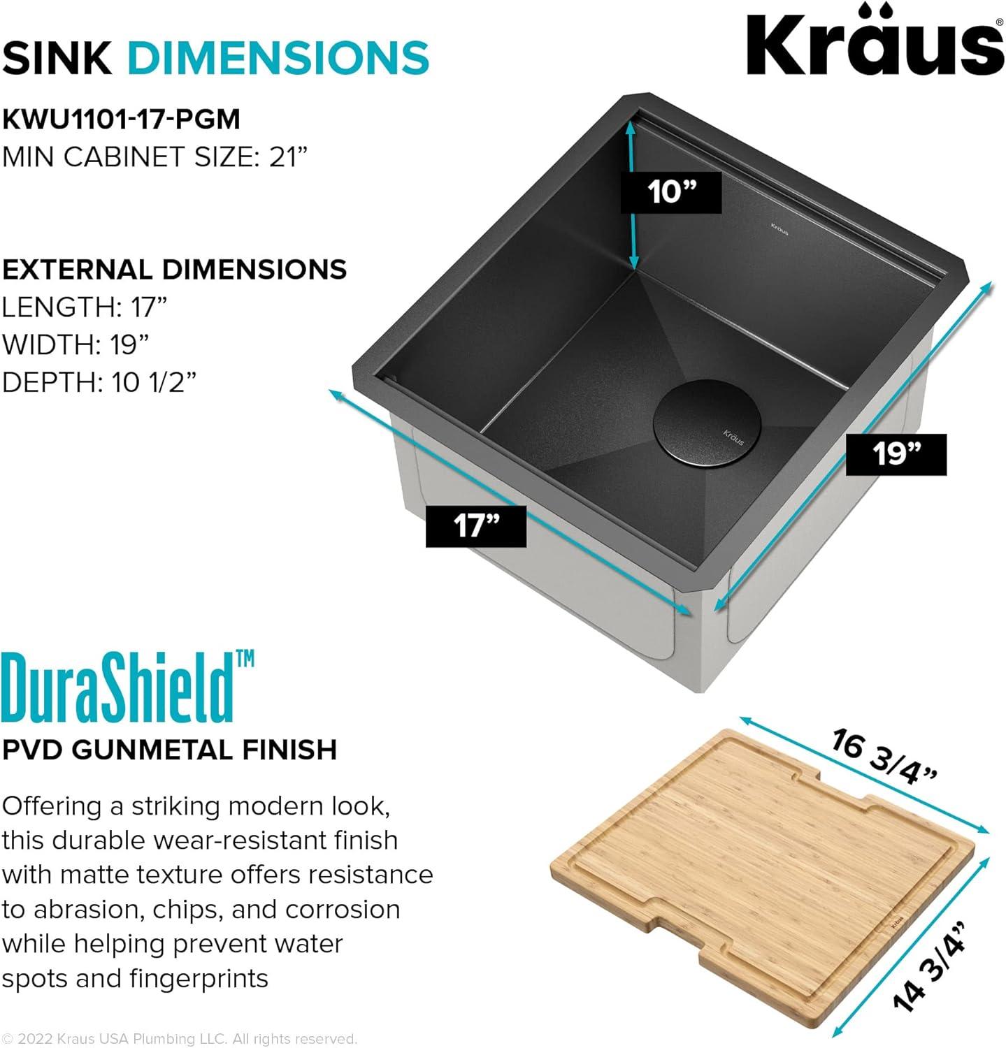 Kore 17" Black Stainless Steel Undermount Workstation Kitchen Sink