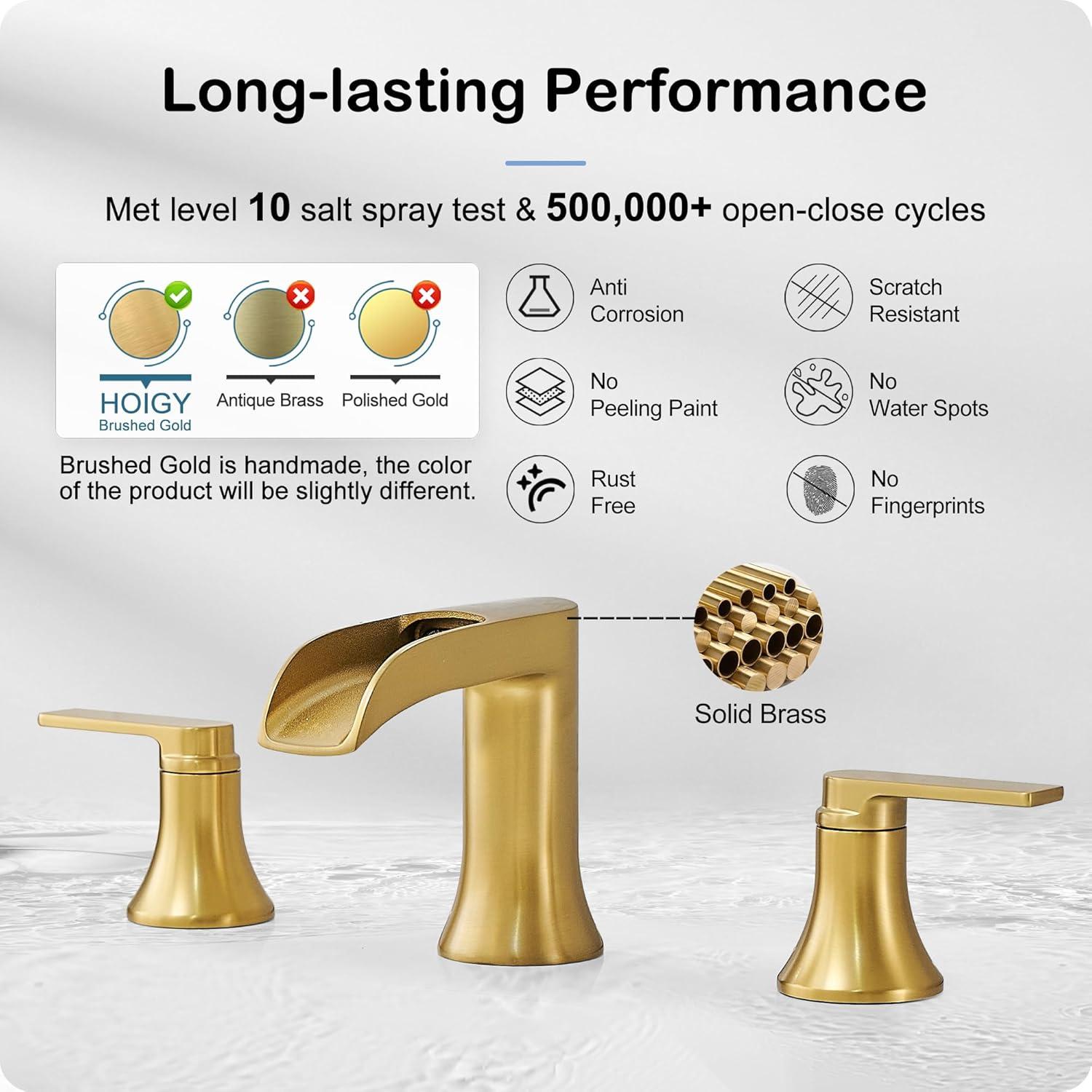 Brushed Gold Brass Double Handle Waterfall Bathroom Faucet