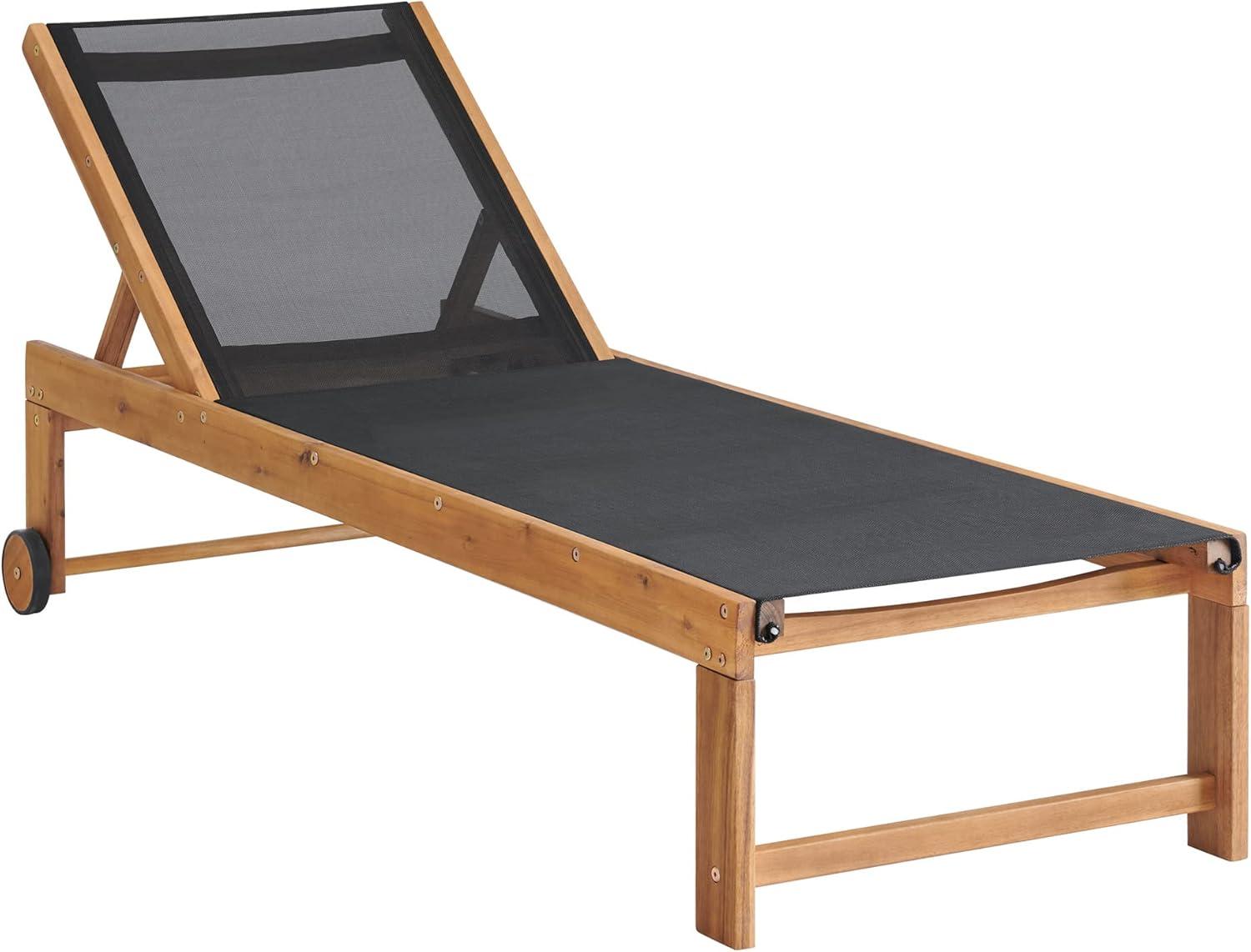 Sunapee 74" Wide Acacia Wood Outdoor Lounge Chair With Mesh Seating