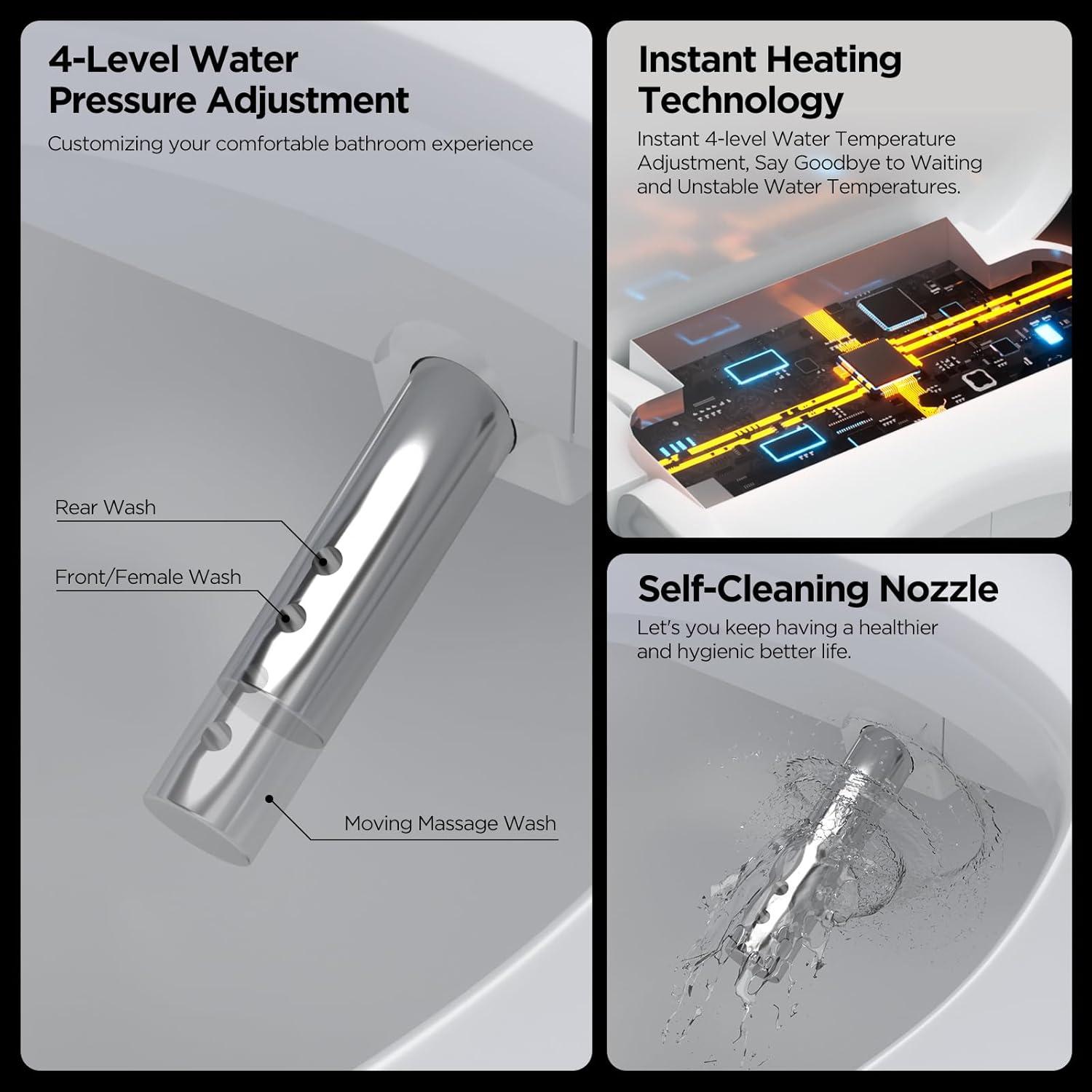 Bidet Toilet Seat - Heated & Elongated Design with Warm Water Wash, Wireless Remote, and Self-Cleaning Nozzle | Includes Soft-Closing Lid, LED Nightlight & Air Dryer