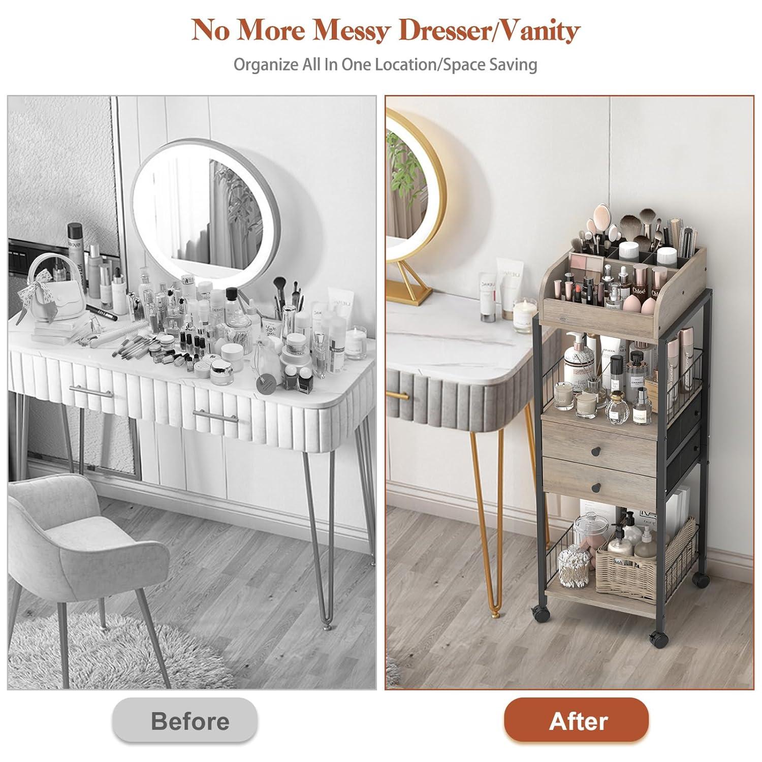 17 Stories Makeup Organizer, Floor Skincare Organizers Make Up Organizers And Storage With Drawers, Vanity Organizer Cosmetics Display Cases Holder For Skin Care Nail Polish Perfume